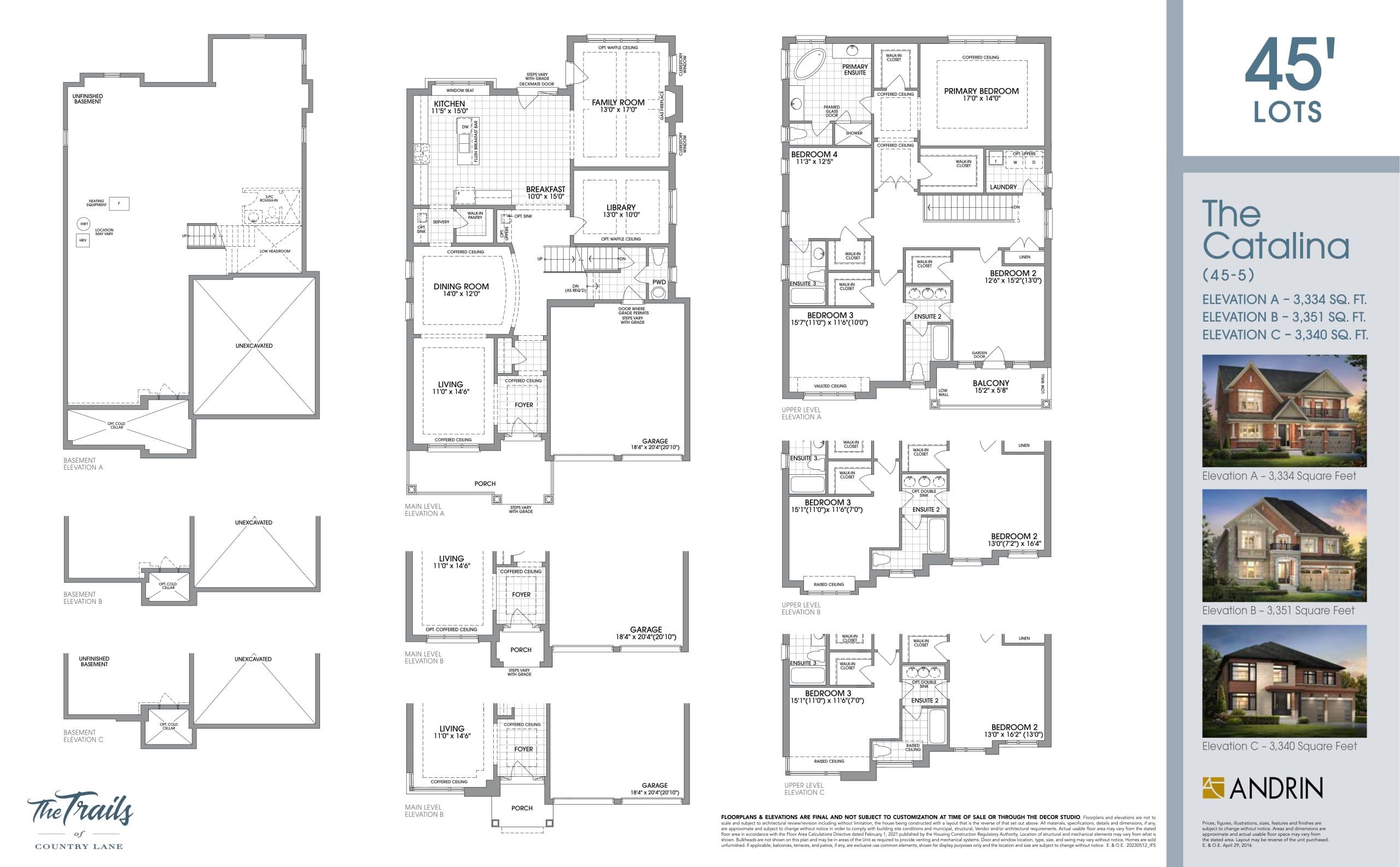 The Catalina 45' Floor Plan at The Trails of Country Lane Towns - 3334 sq.ft