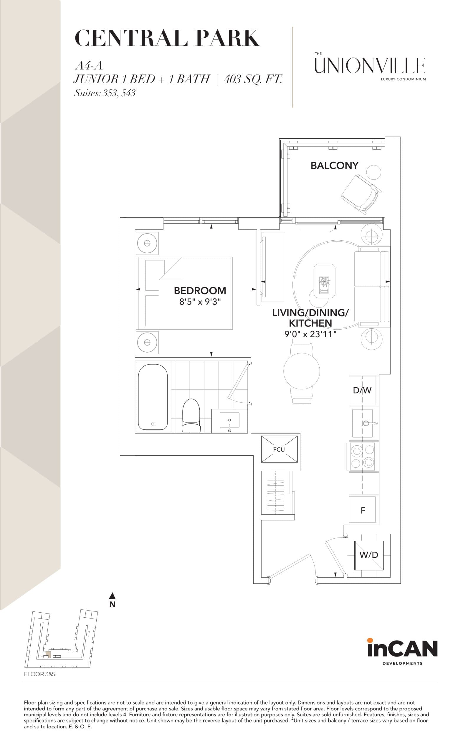 Central Park A4-A Floor Plan at The Unionville Condos - 403 sq.ft