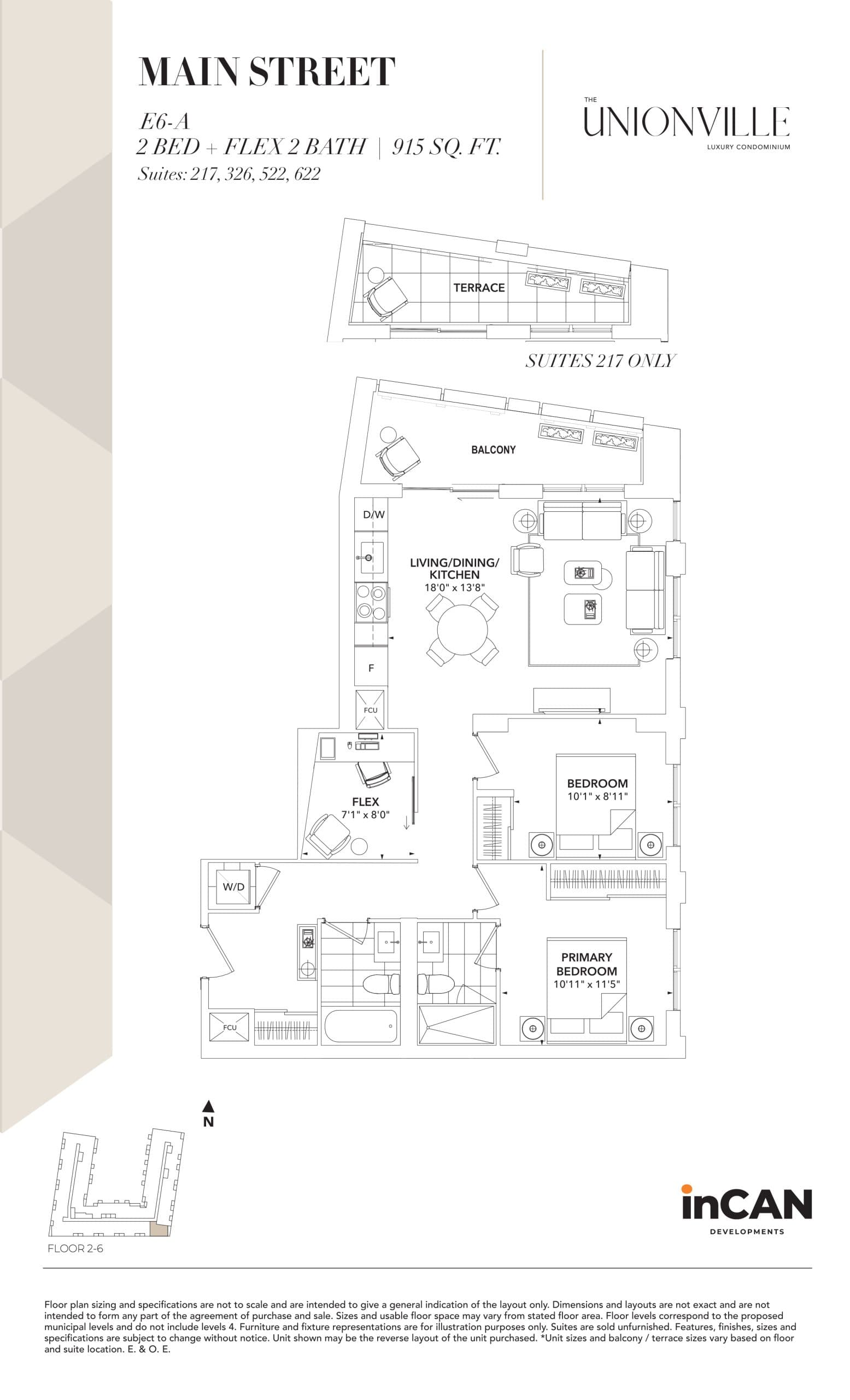 Main Street E6-A Floor Plan at The Unionville Condos - 915 sq.ft