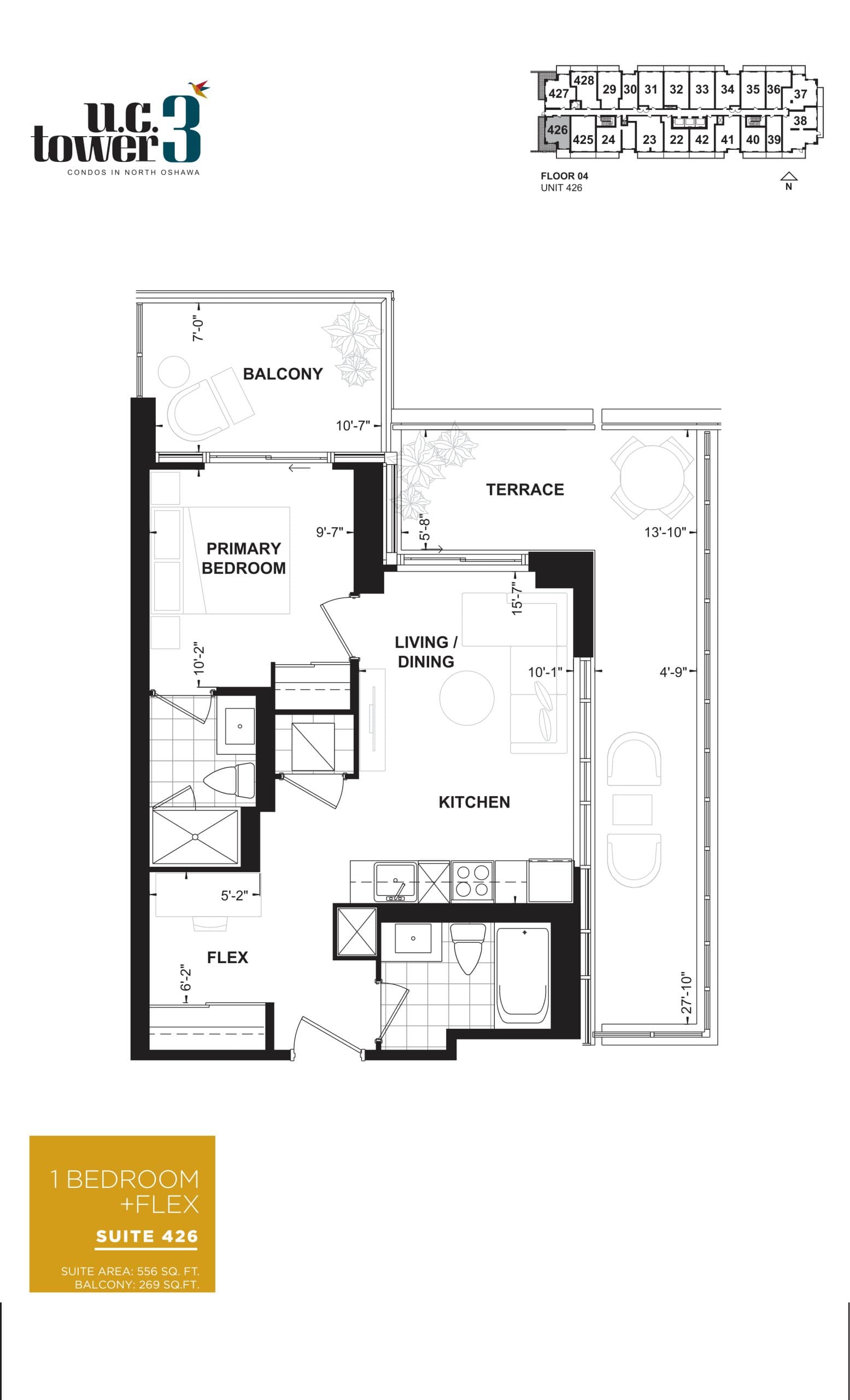 Suite 426 Floor Plan at U.C. Tower 3 Condos - 556 sq.ft