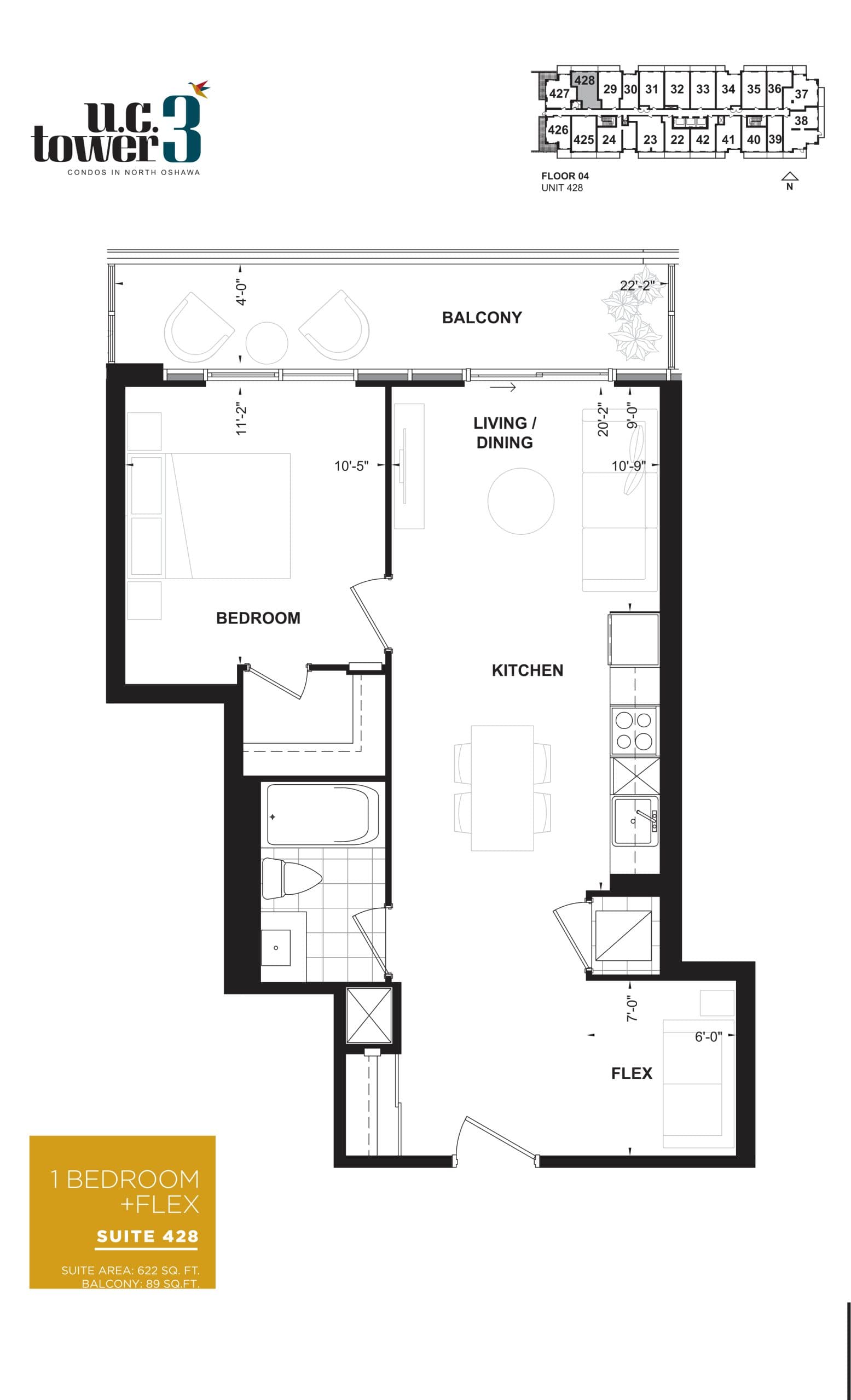Suite 428 Floor Plan at U.C. Tower 3 Condos - 622 sq.ft