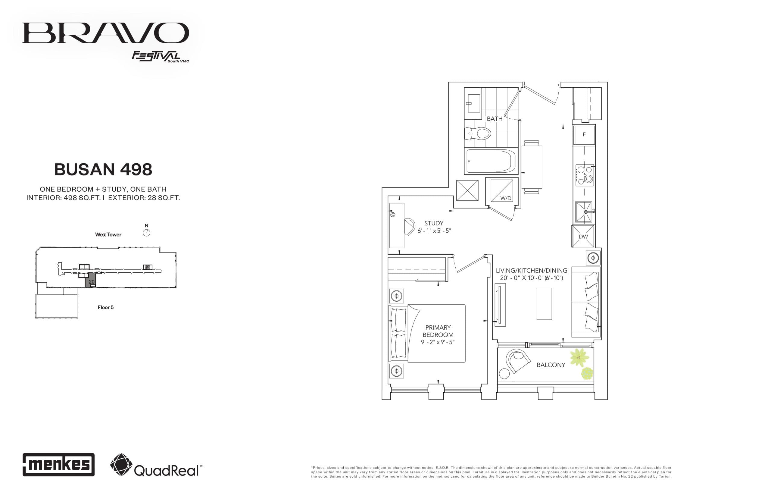 Busan 498 Floor Plan at Bravo West Tower Condos - 498 sq.ft