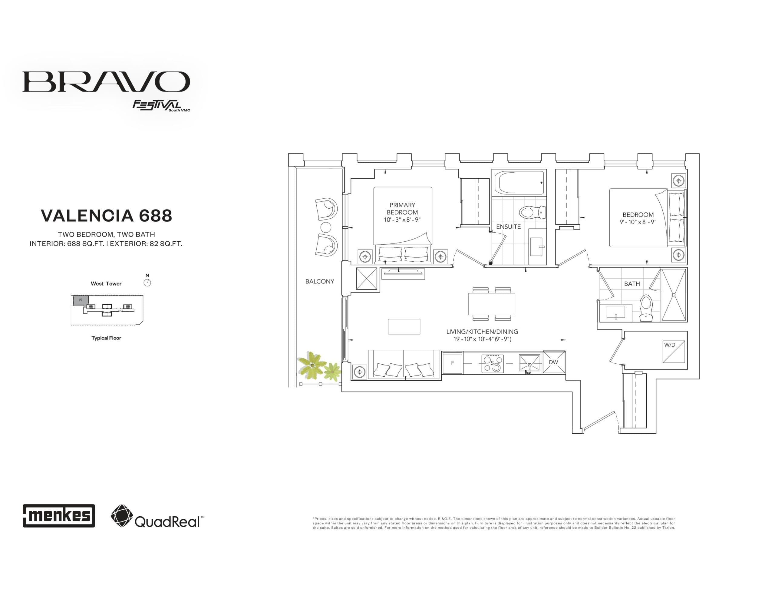 Valencia 688 Floor Plan at Bravo West Tower Condos - 688 sq.ft
