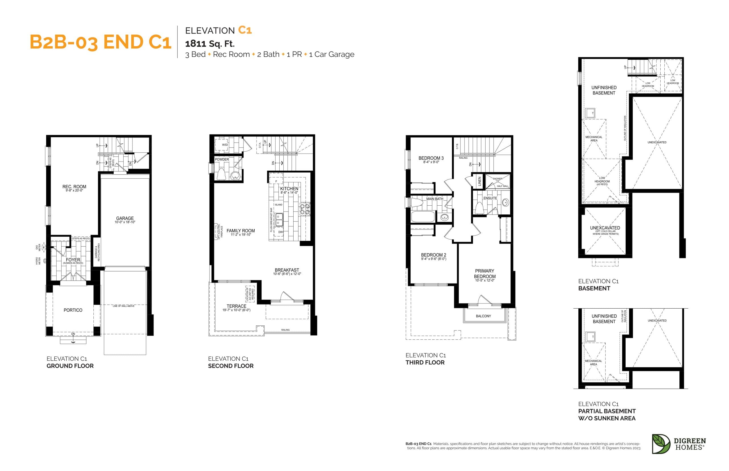 B2B-03 End C1 Floor Plan at NAVA Oakville Towns Phase 2 - 1811 sq.ft