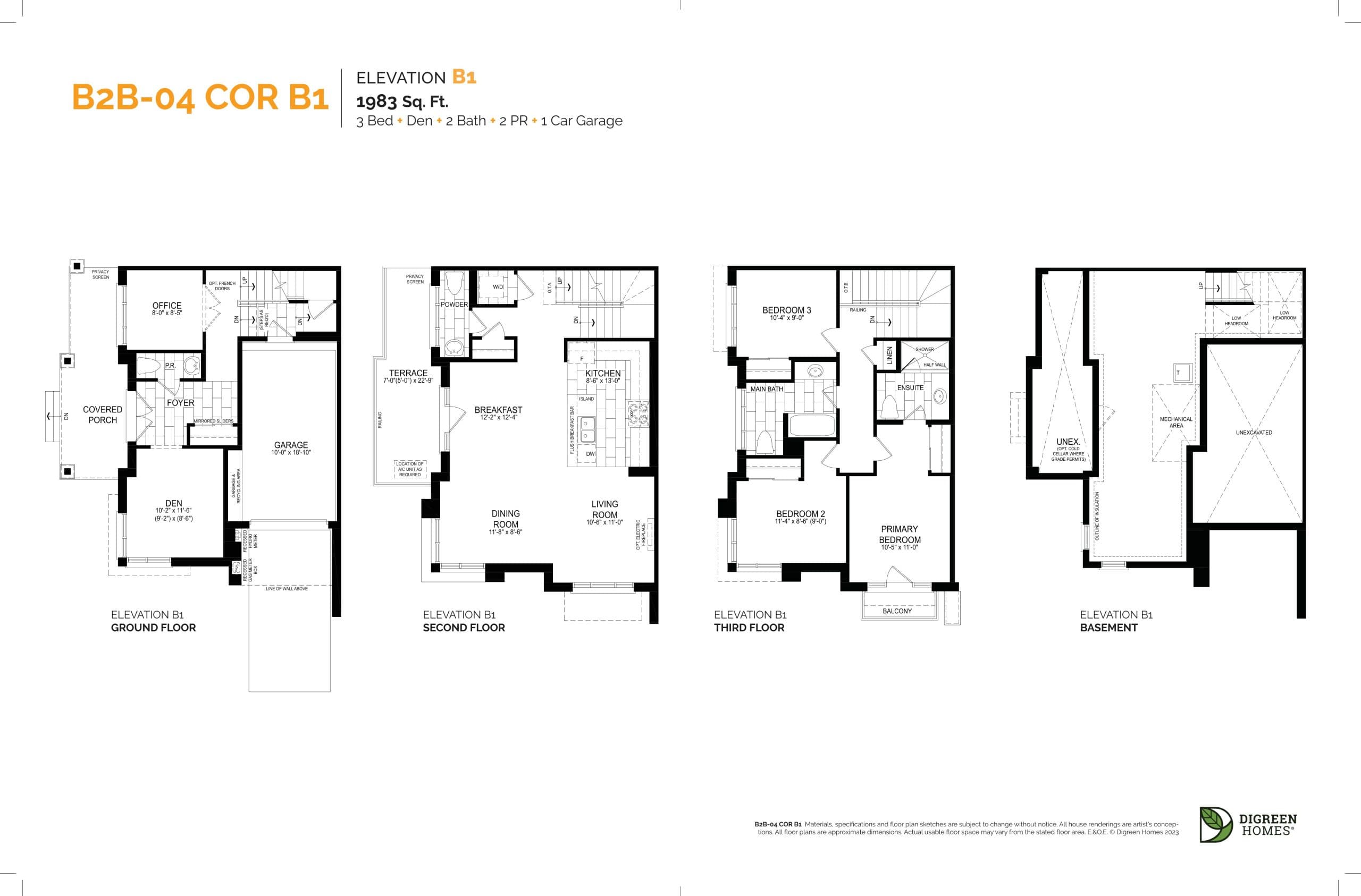 B2B-04 Cor B1 Floor Plan at NAVA Oakville Towns Phase 2 - 1983 sq.ft