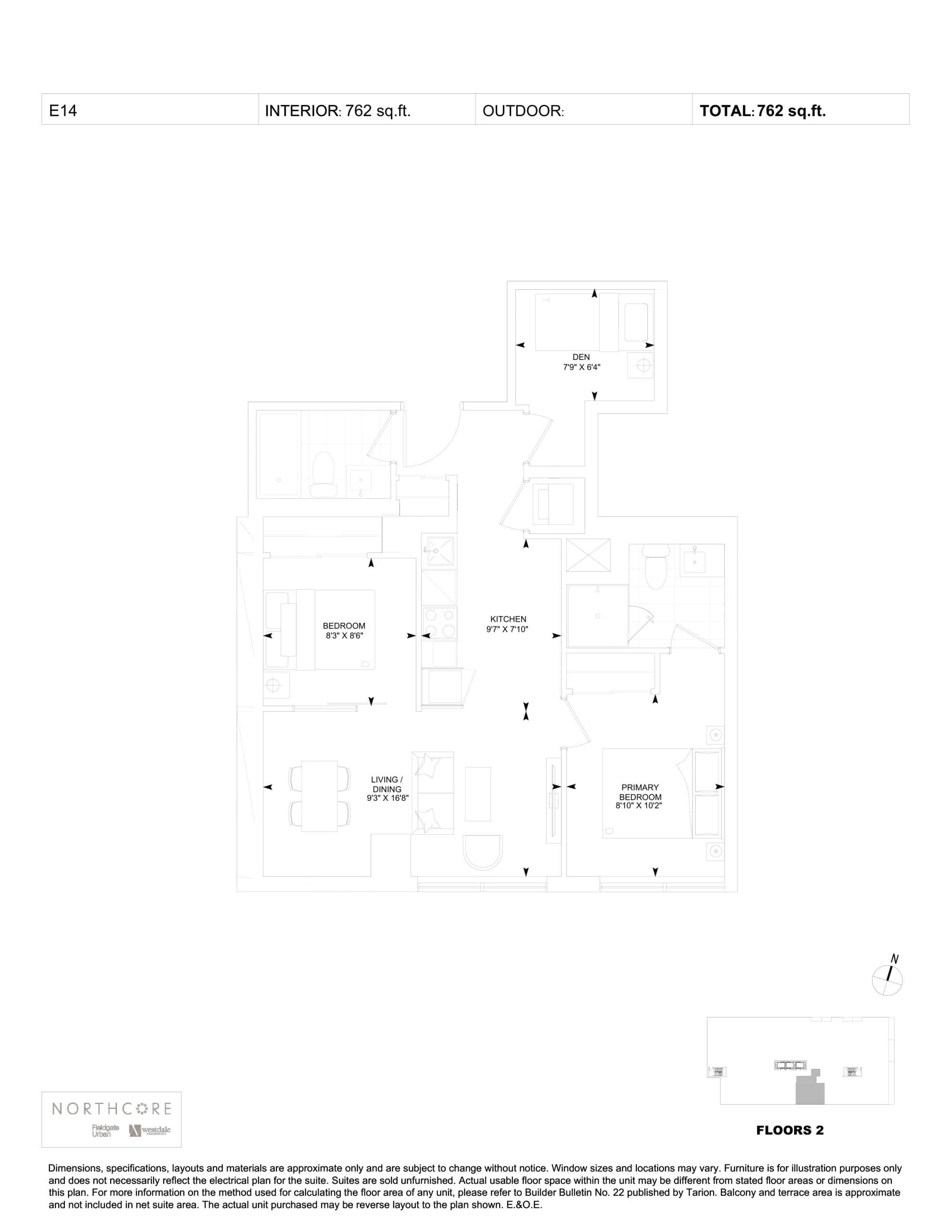 E14 Floor Plan at NorthCore Condos - 762 sq.ft