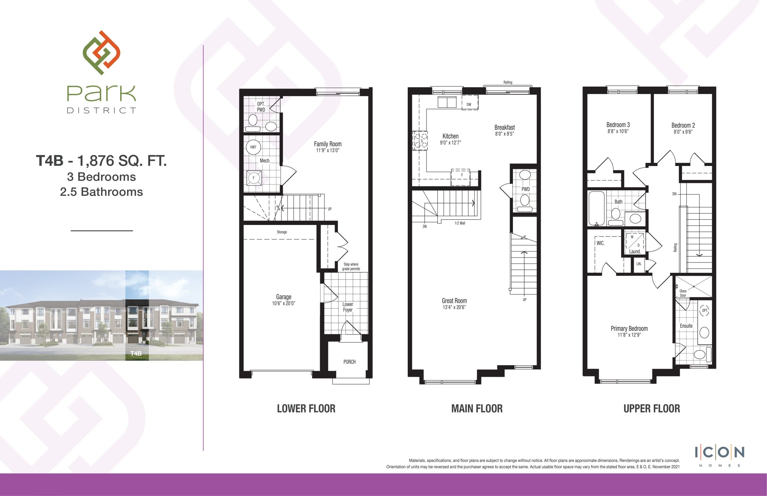 T4B - Woodland Collection Floor Plan at Park District Towns - 1876 sq.ft