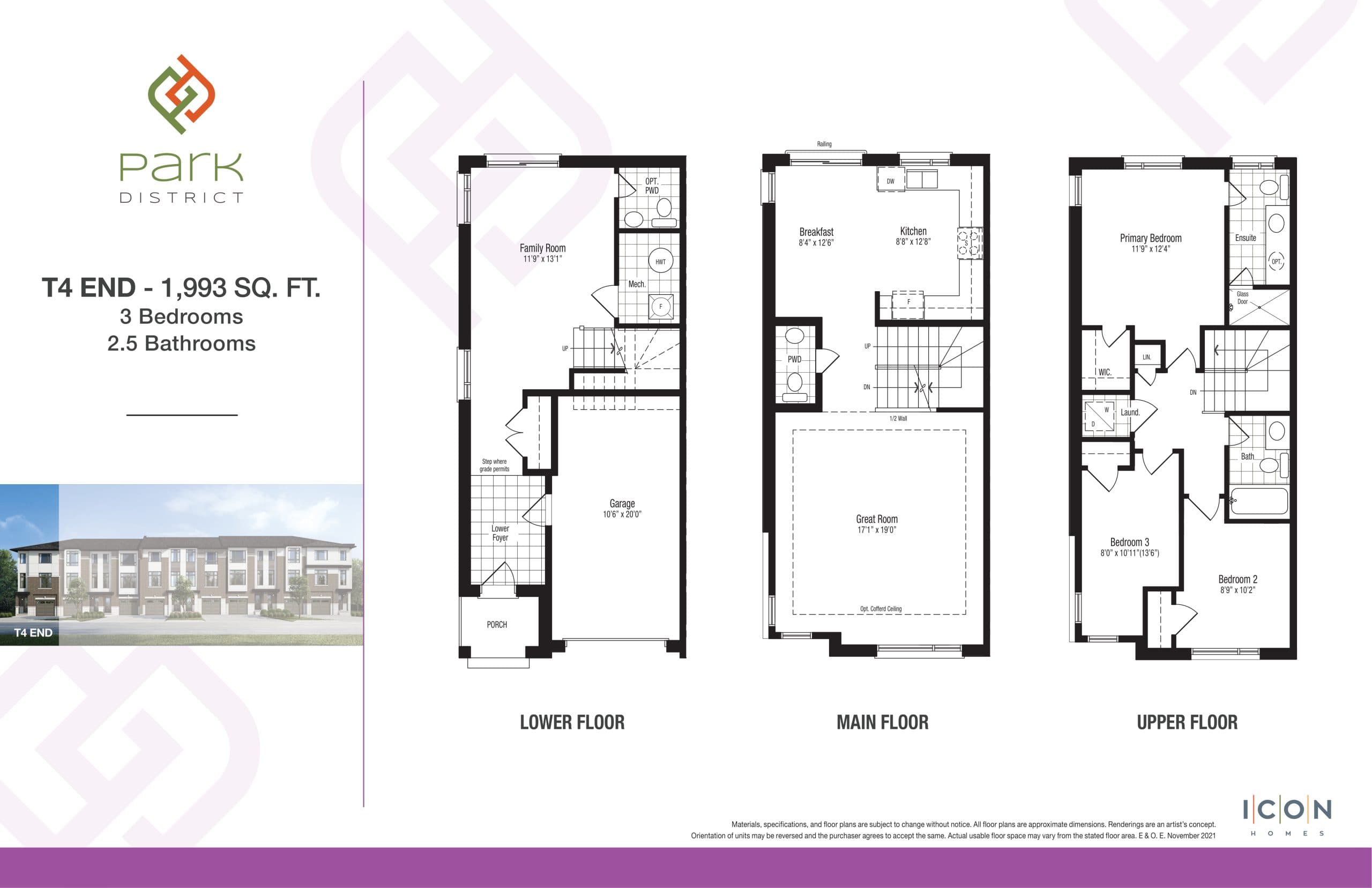 T4 End - Woodland Collection Floor Plan at Park District Towns - 1993 sq.ft