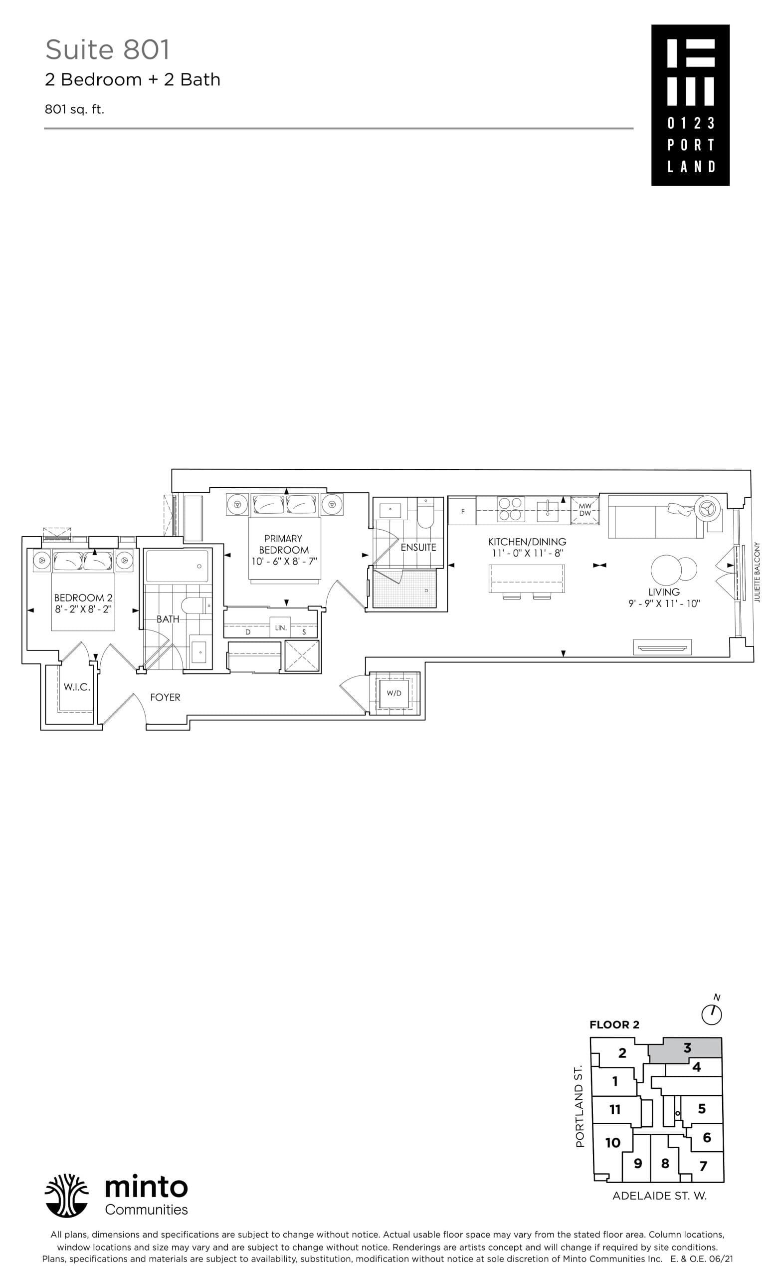Suite 801 Floor Plan at 123 Portland Condos - 801 sq.ft