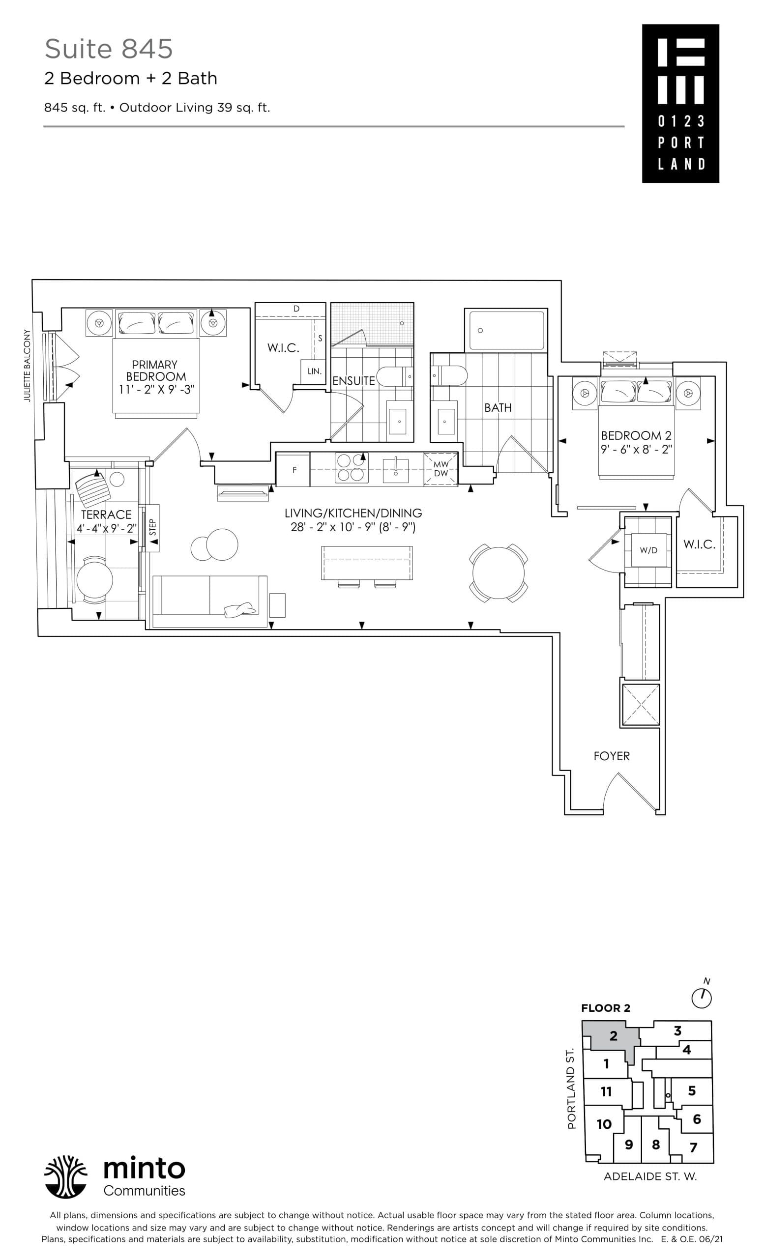 Suite 845 Floor Plan at 123 Portland Condos - 845 sq.ft
