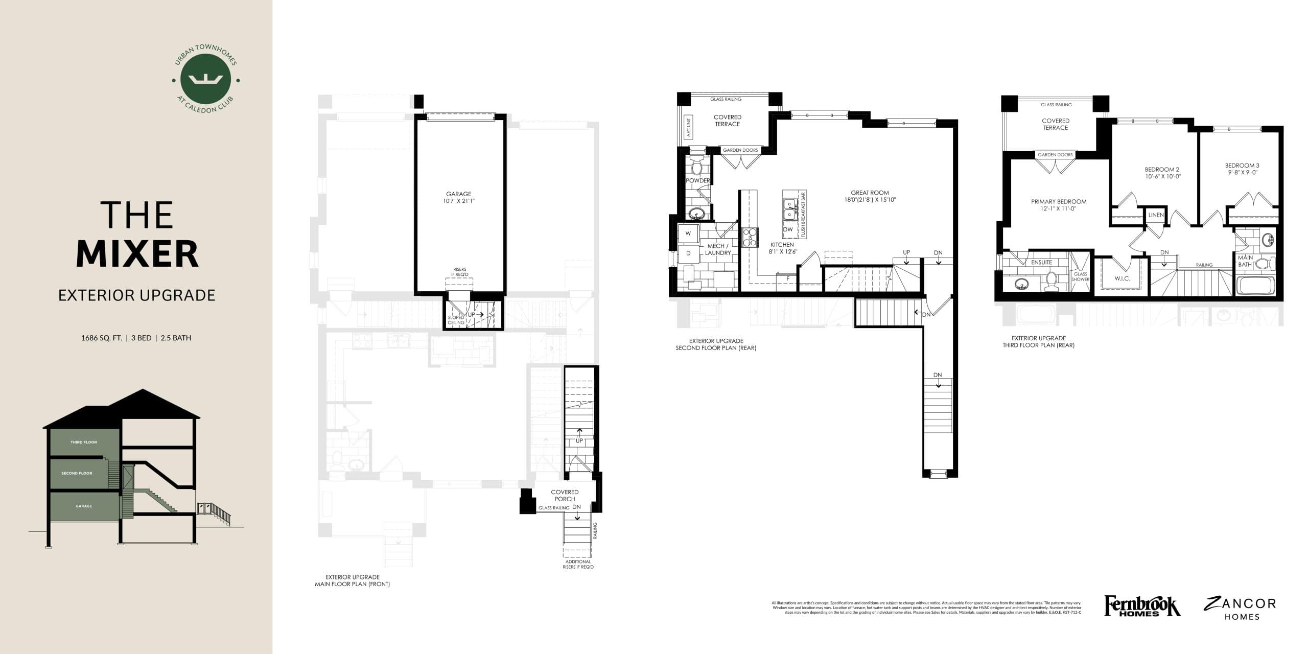 The Mixer (Exterior Upgrade) - Fernbrook Homes Floor Plan at The Social Towns - 1686 sq.ft