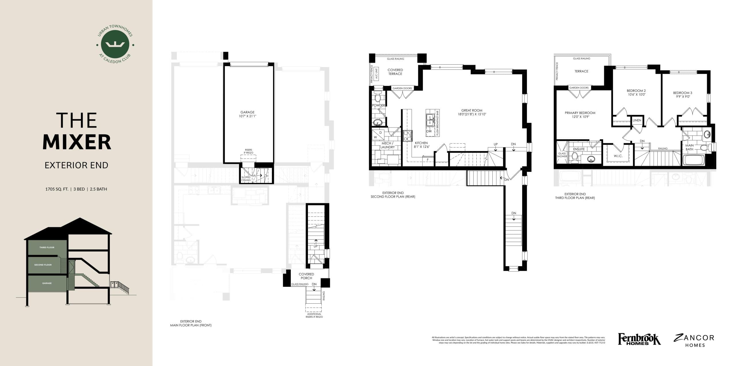 The Mixer (Exterior End) - Zancor Homes Floor Plan at The Social Towns - 1705 sq.ft