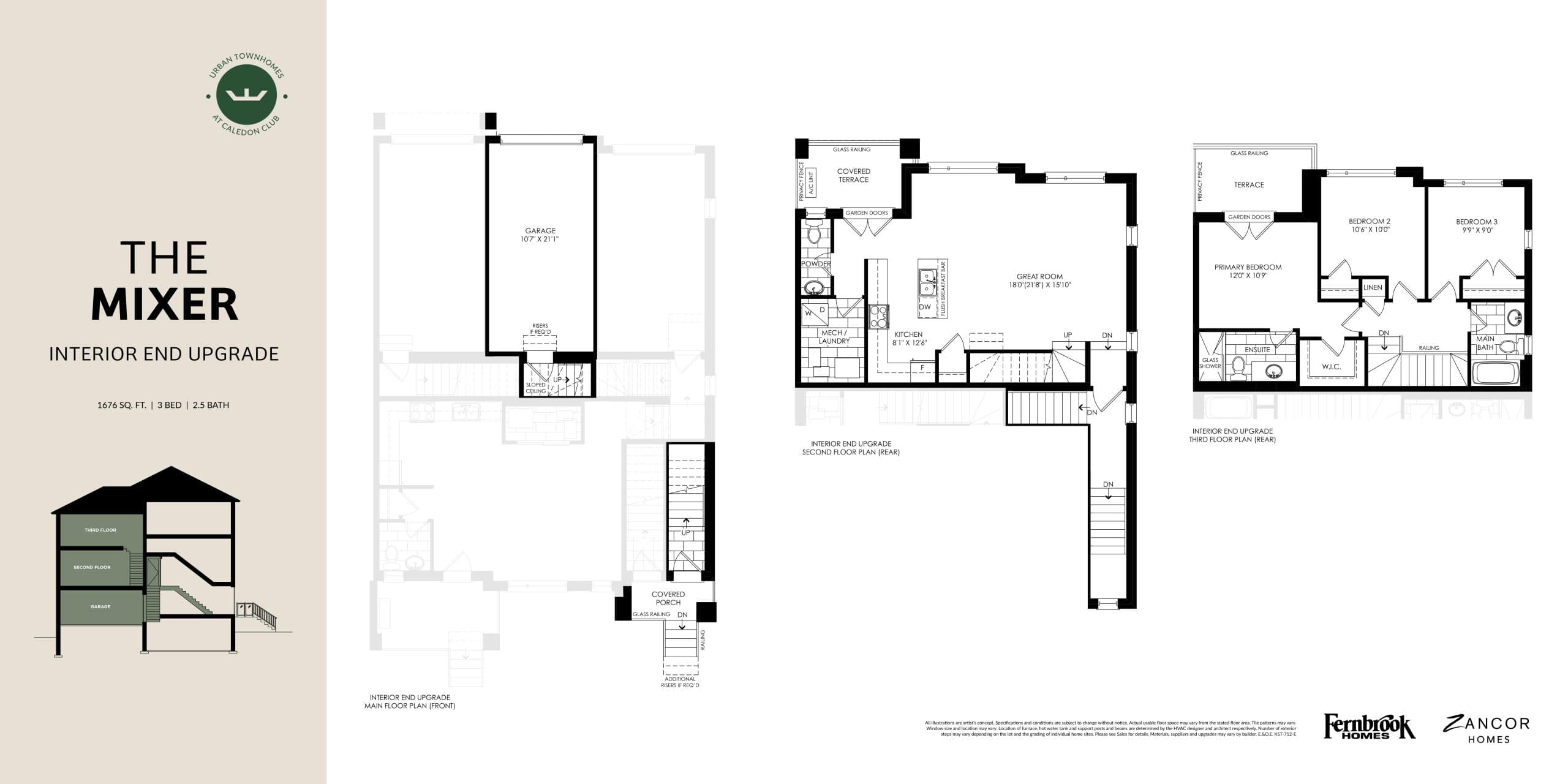 The Mixer (Interior End Upgrade) - Zancor Homes Floor Plan at The Social Towns - 1676 sq.ft