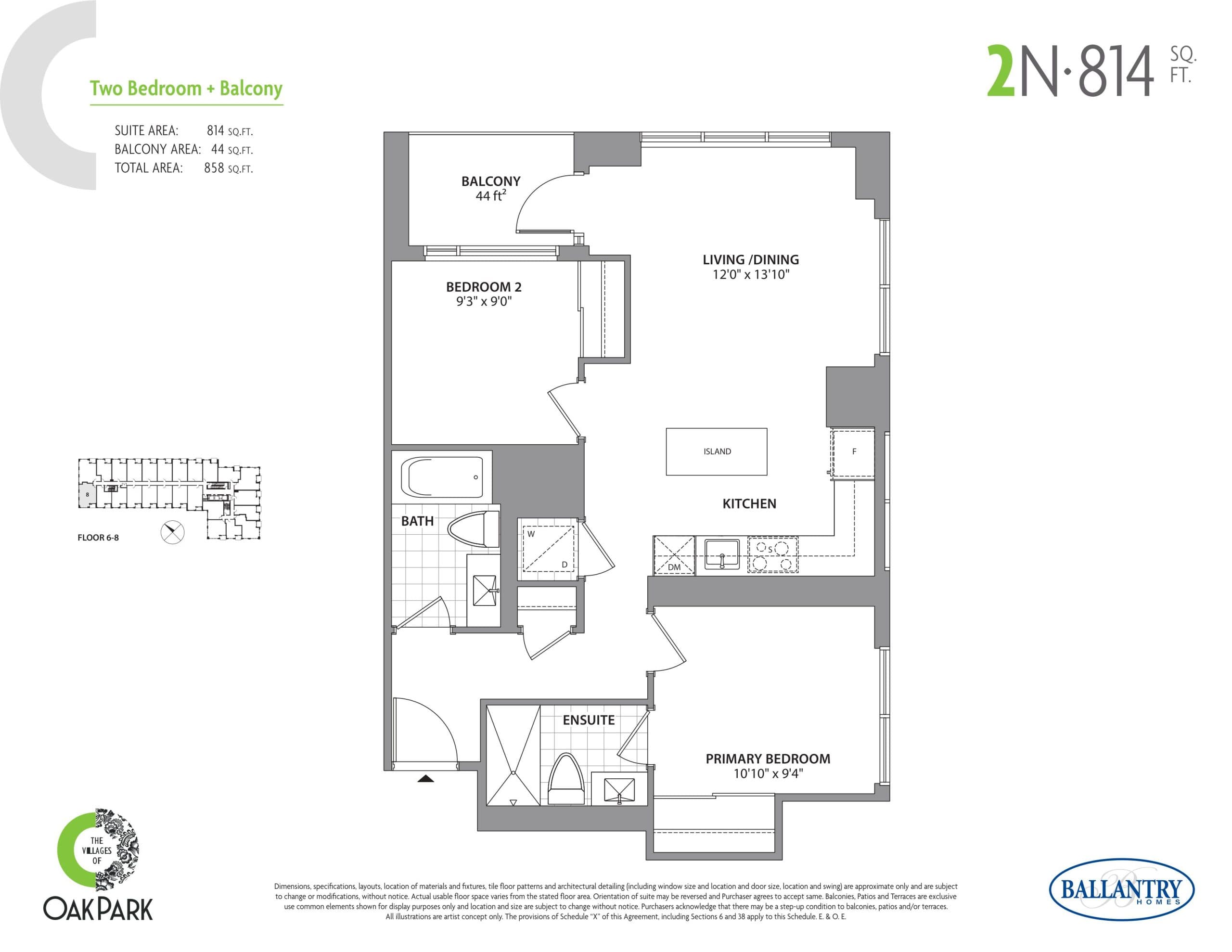2N Floor Plan at The Villages of Oak Park Condos - 814 sq.ft