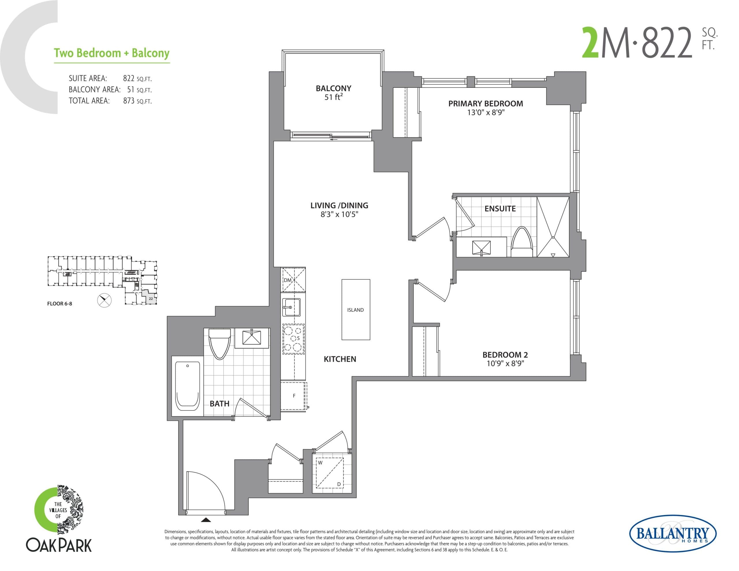 2M Floor Plan at The Villages of Oak Park Condos - 822 sq.ft