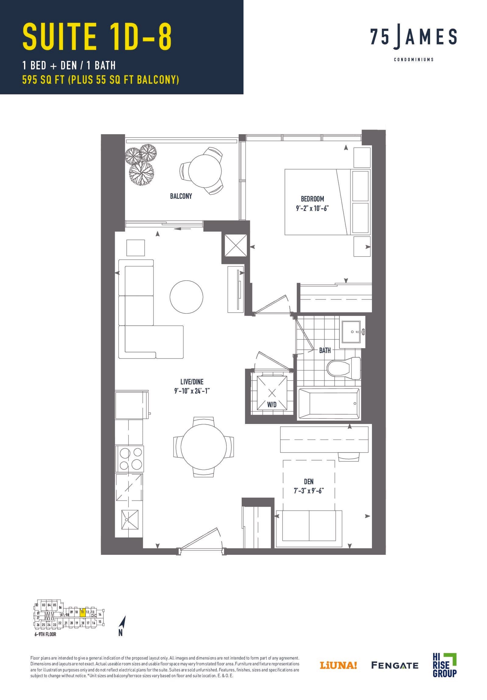 Suite 1D-8 Floor Plan at 75 James Condos - 595 sq.ft