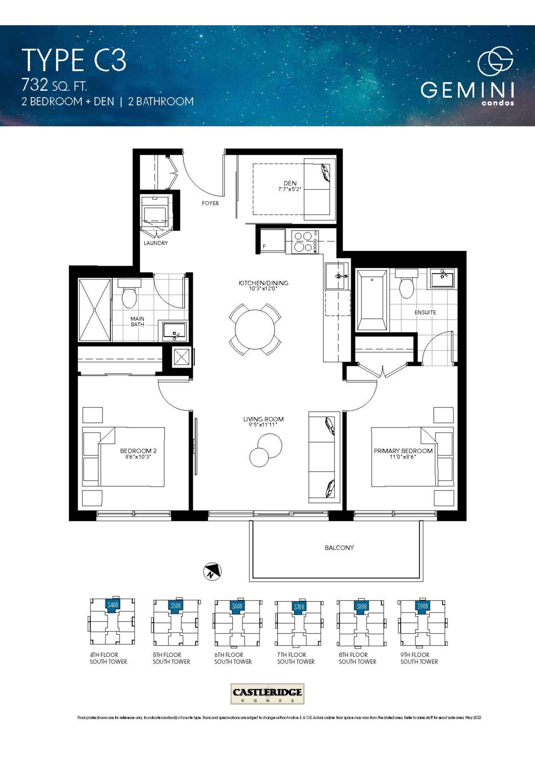 Type C3 Floor Plan at Gemini Condos South Tower - 732 sq.ft