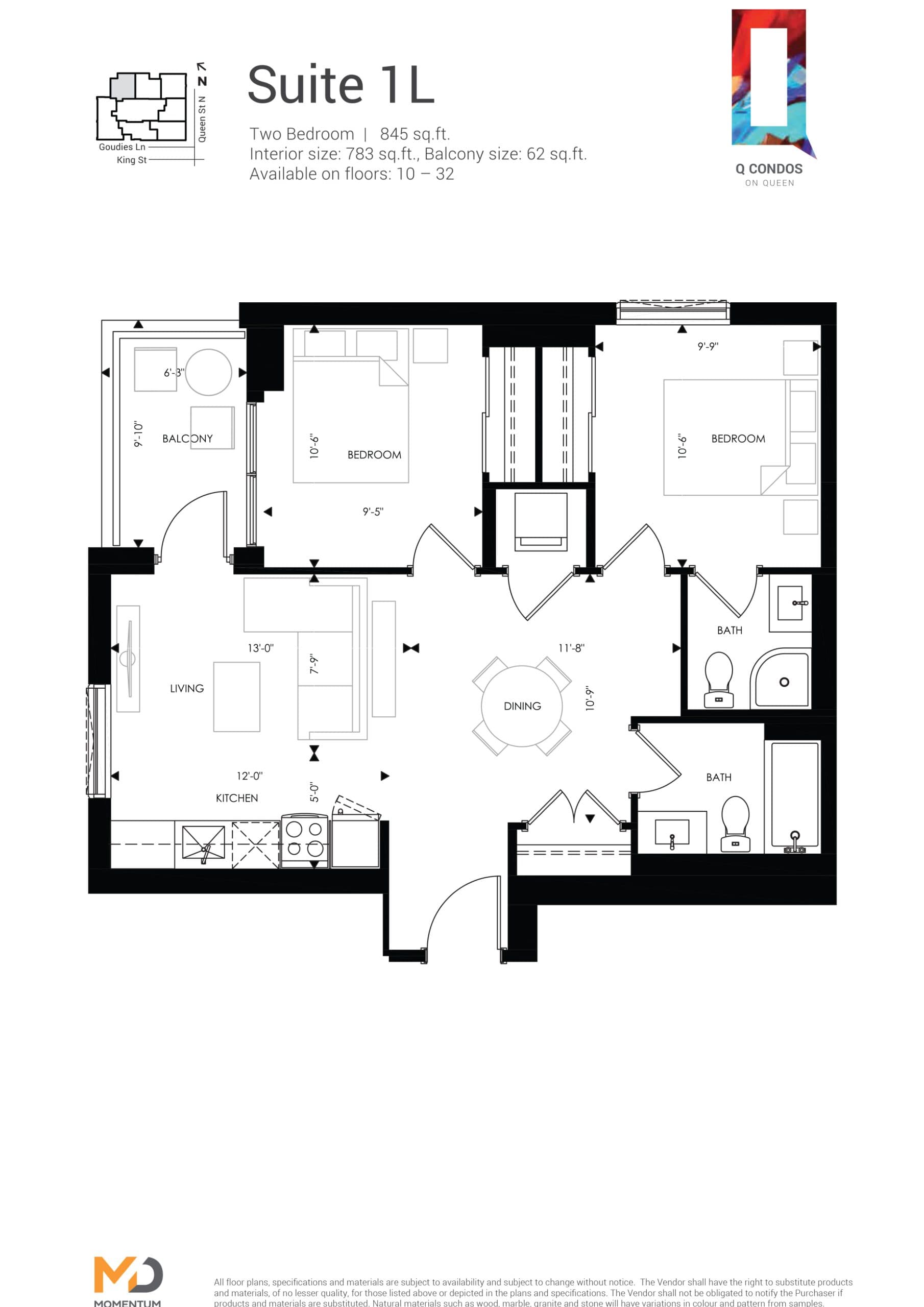 Suite 1L Floor Plan at Q Condos - 783 sq.ft