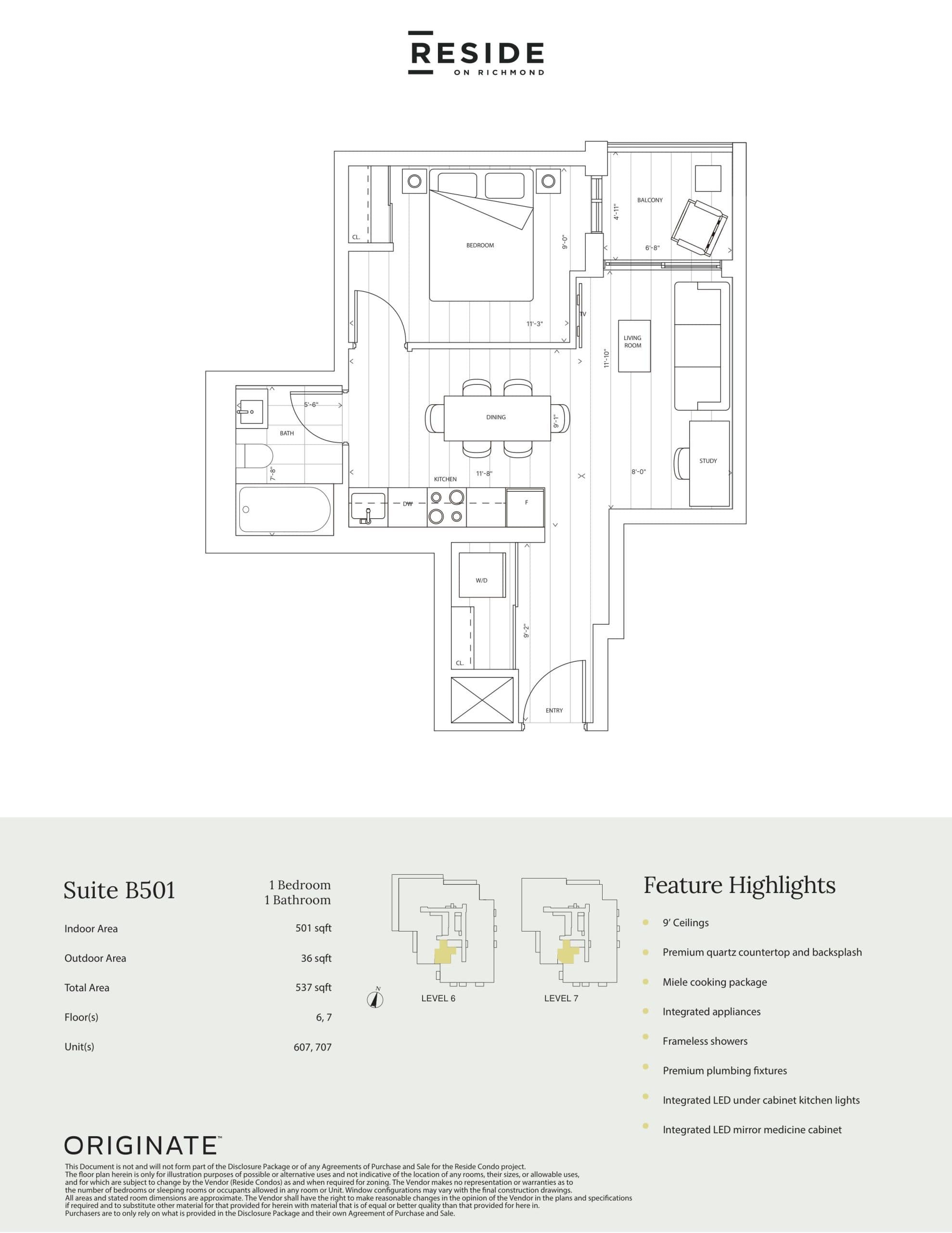 Suite B501 Floor Plan at Reside on Richmond Condos - 501 sq.ft