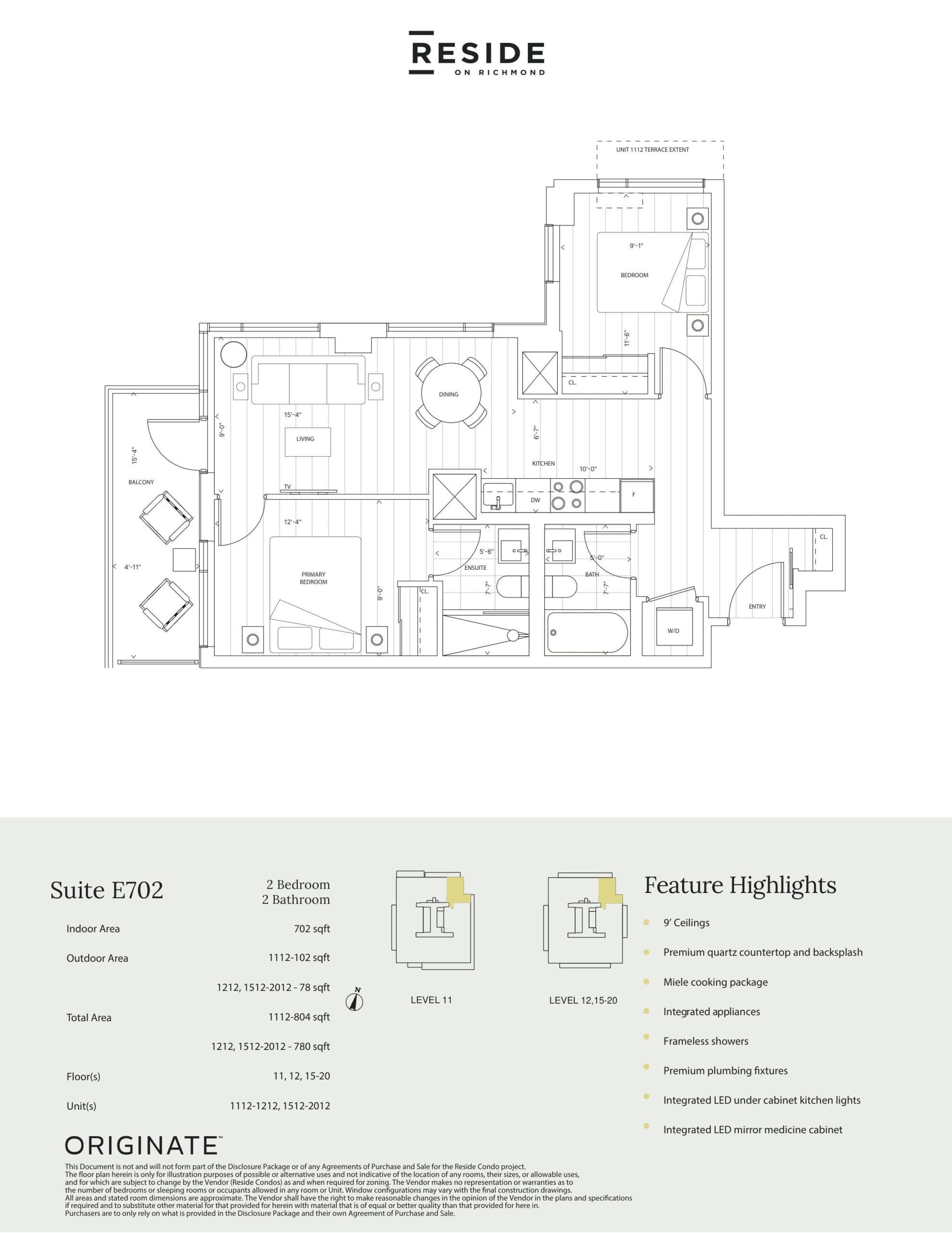 Suite E702 Floor Plan at Reside on Richmond Condos - 702 sq.ft