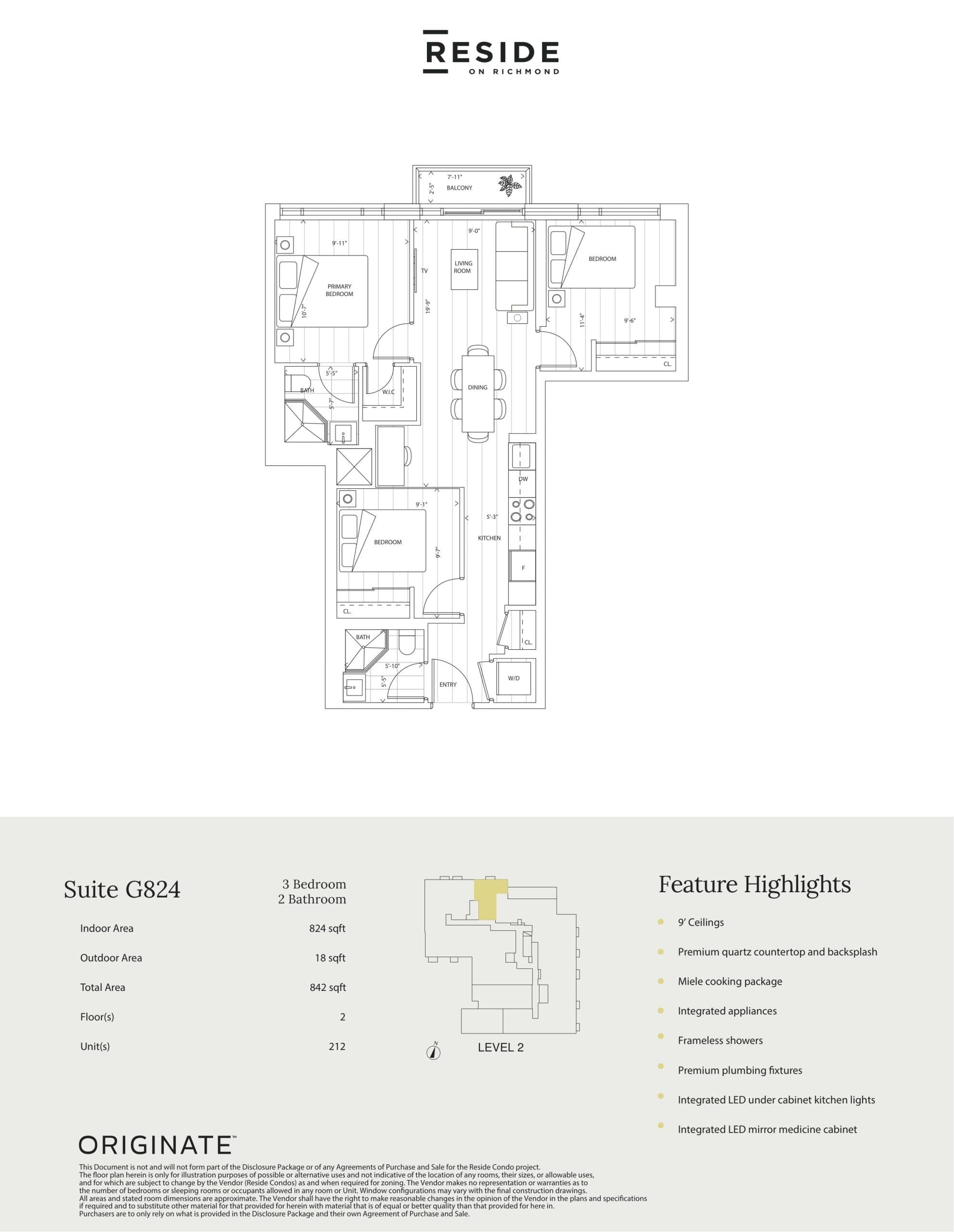 Suite G824 Floor Plan at Reside on Richmond Condos - 824 sq.ft