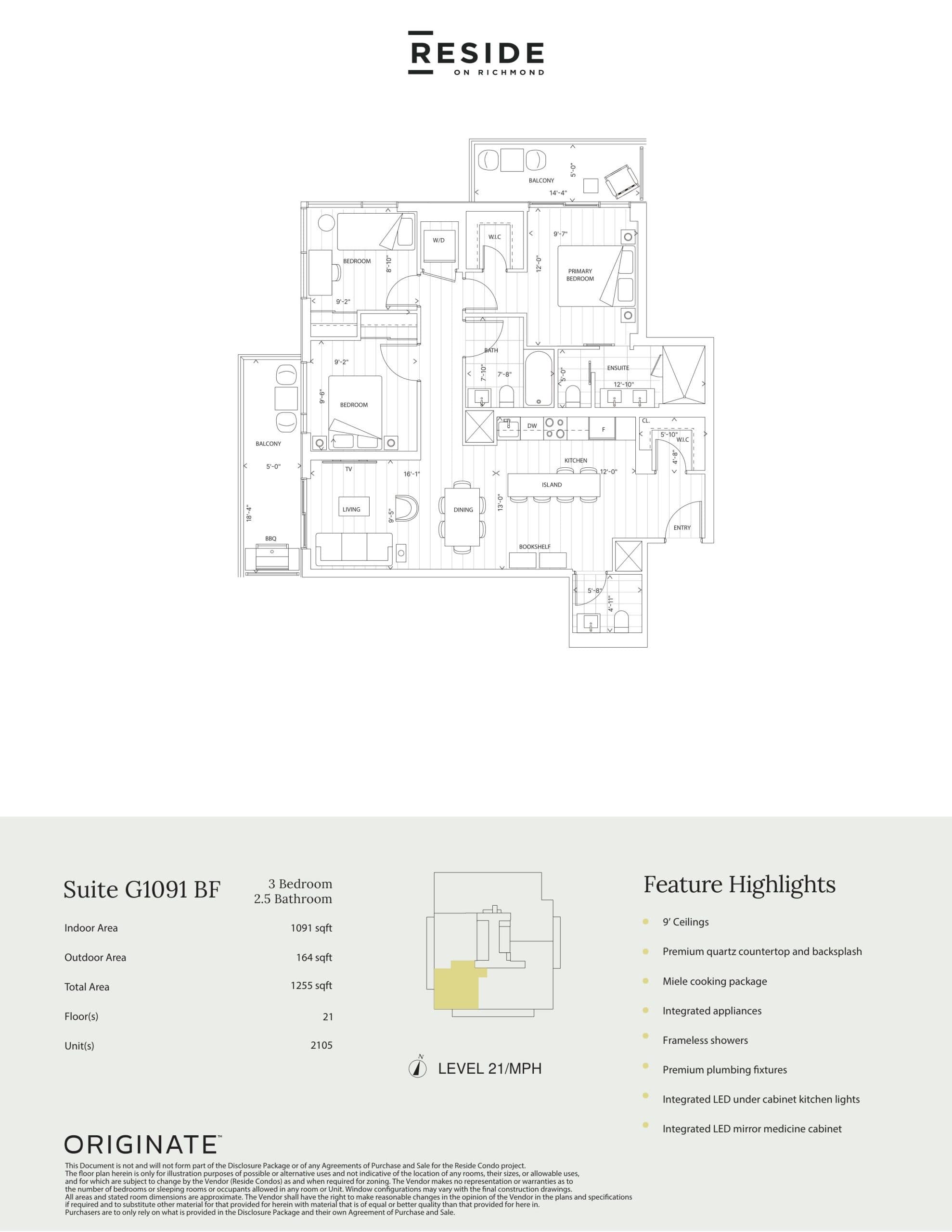 Suite G1091 BF Floor Plan at Reside on Richmond Condos - 1091 sq.ft