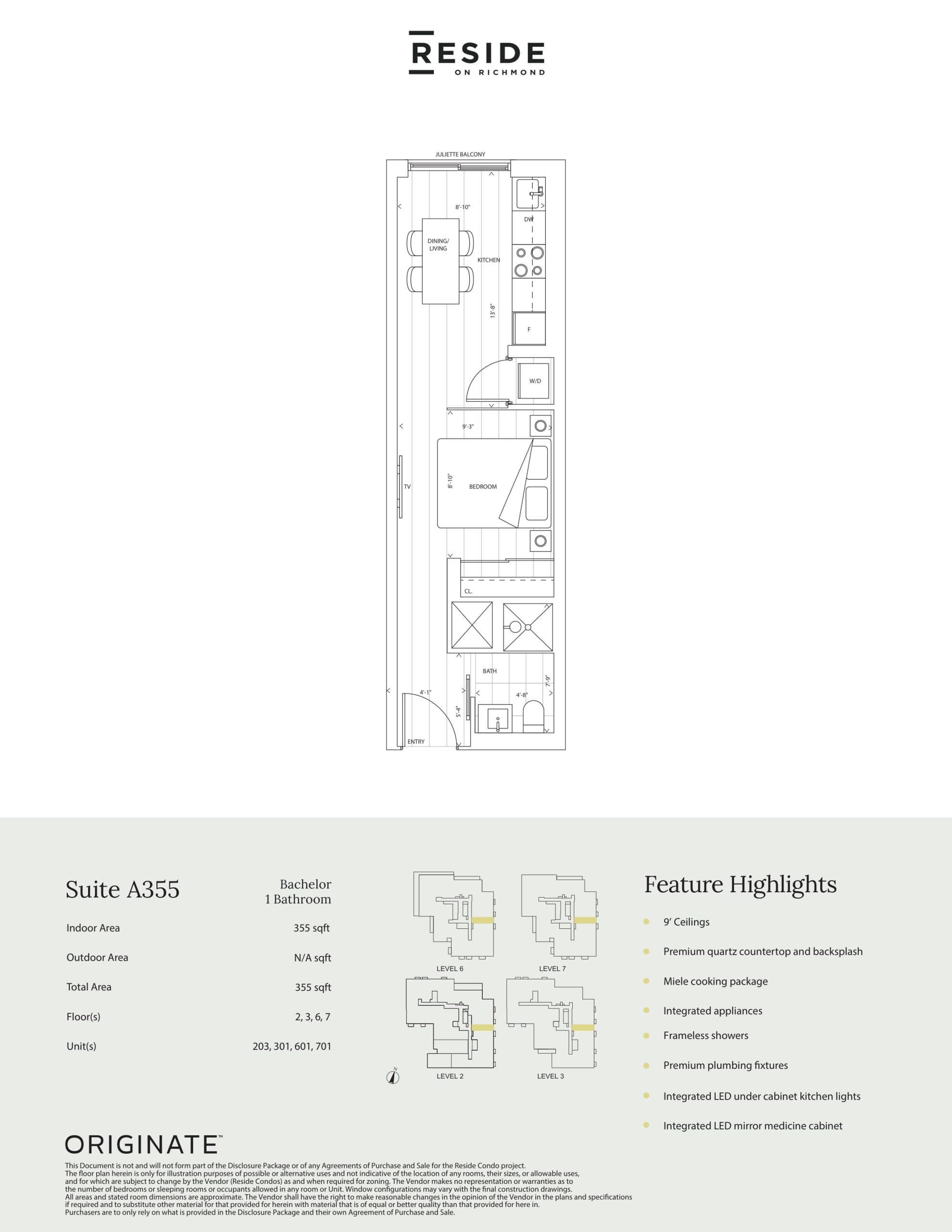 Suite A355 Floor Plan at Reside on Richmond Condos - 355 sq.ft