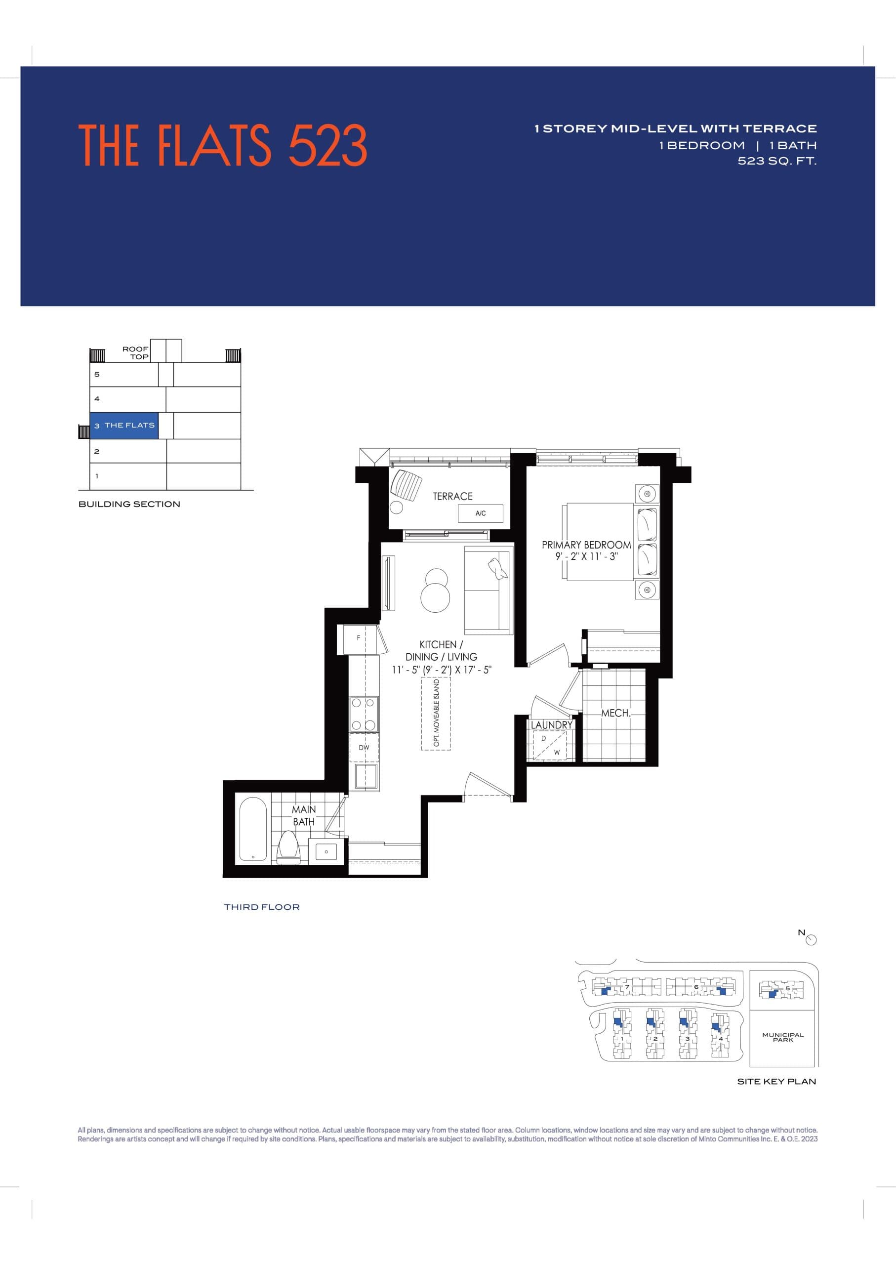 The Flats 523 Floor Plan at Westshore Towns - 523 sq.ft