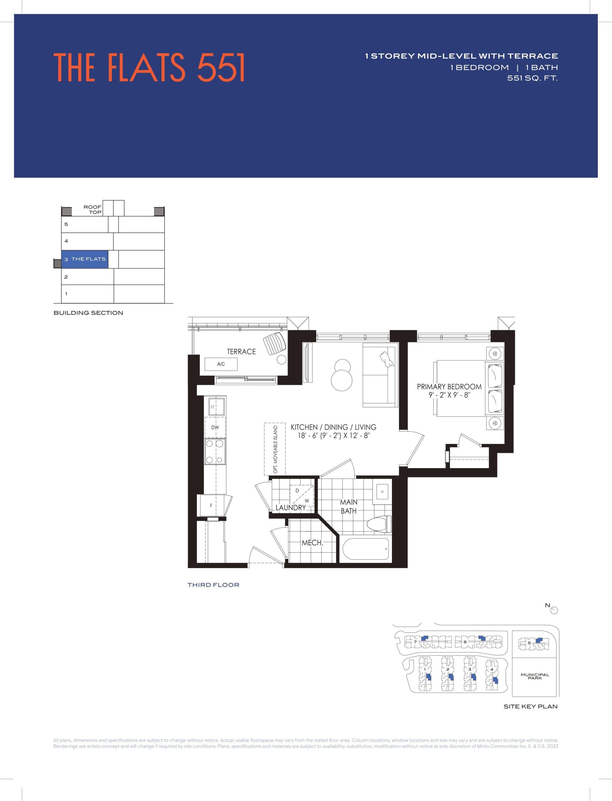 The Flats 551 Floor Plan at Westshore Towns - 551 sq.ft