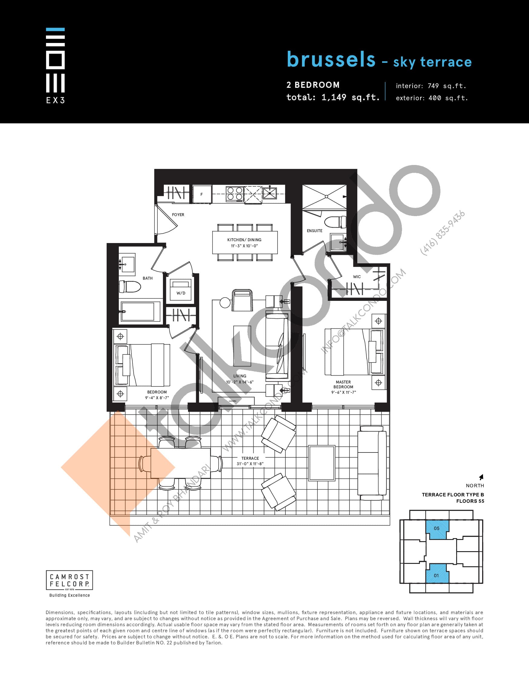 Brussels - Sky Terrace Floor Plan at Exchange District Condos - Phase 3 (EX3) - 749 sq.ft