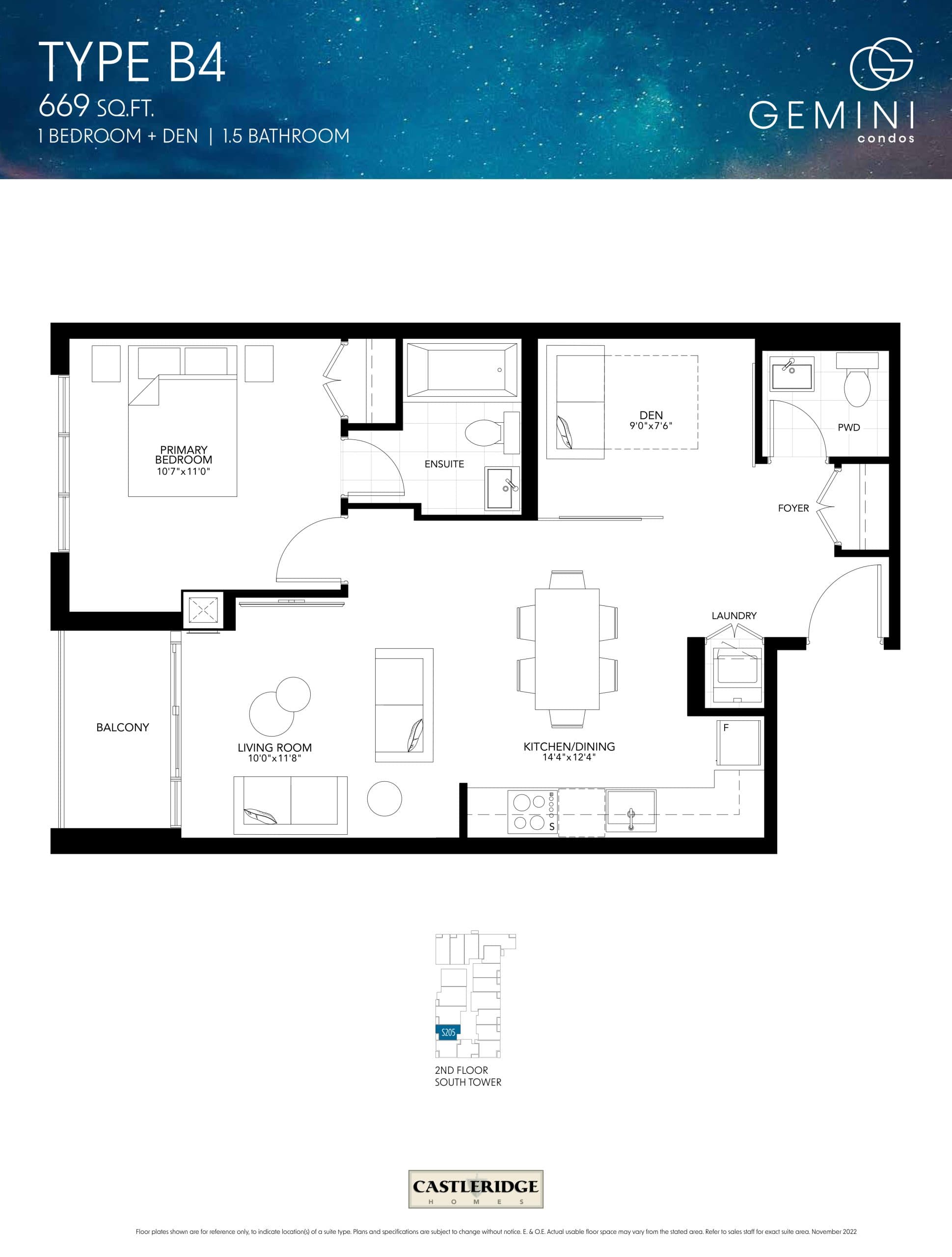 Type B4 Floor Plan at Gemini Condos South Tower - 669 sq.ft