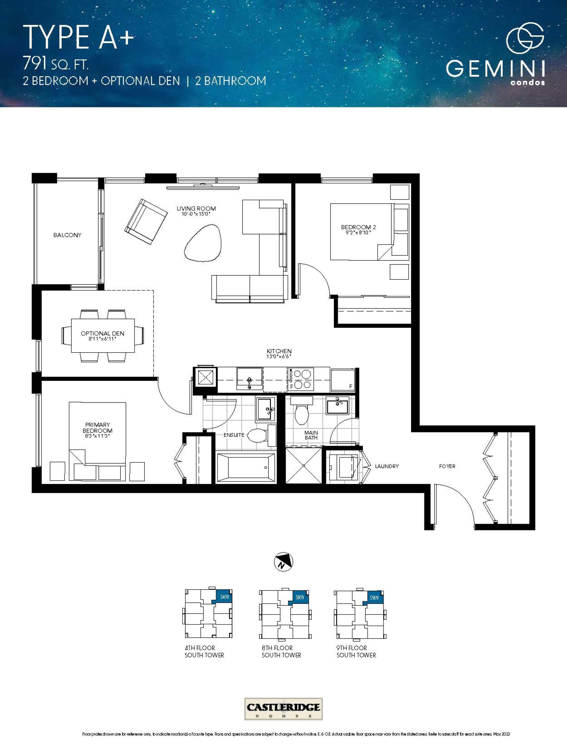 Type A+ Floor Plan at Gemini Condos South Tower - 791 sq.ft