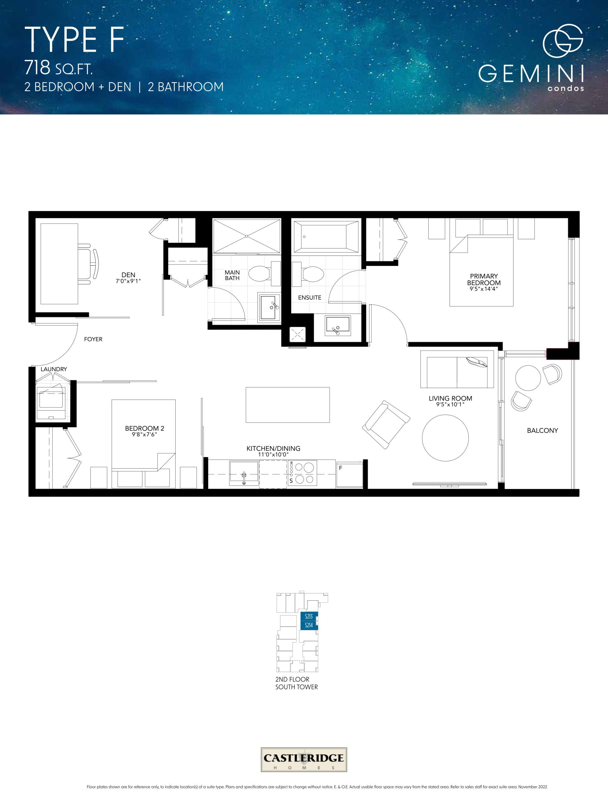 Type F Floor Plan at Gemini Condos South Tower - 718 sq.ft