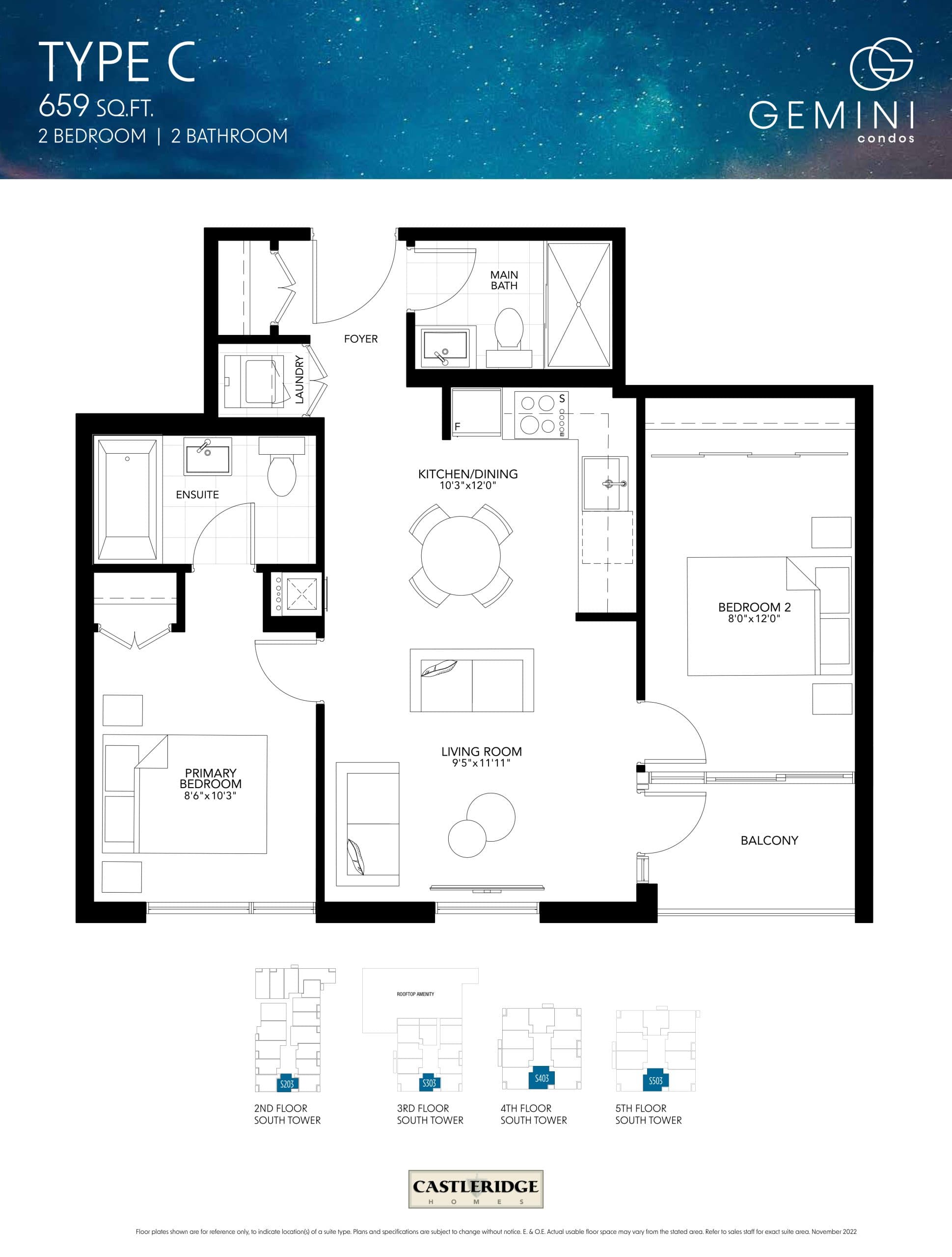 Type C Floor Plan at Gemini Condos South Tower - 659 sq.ft