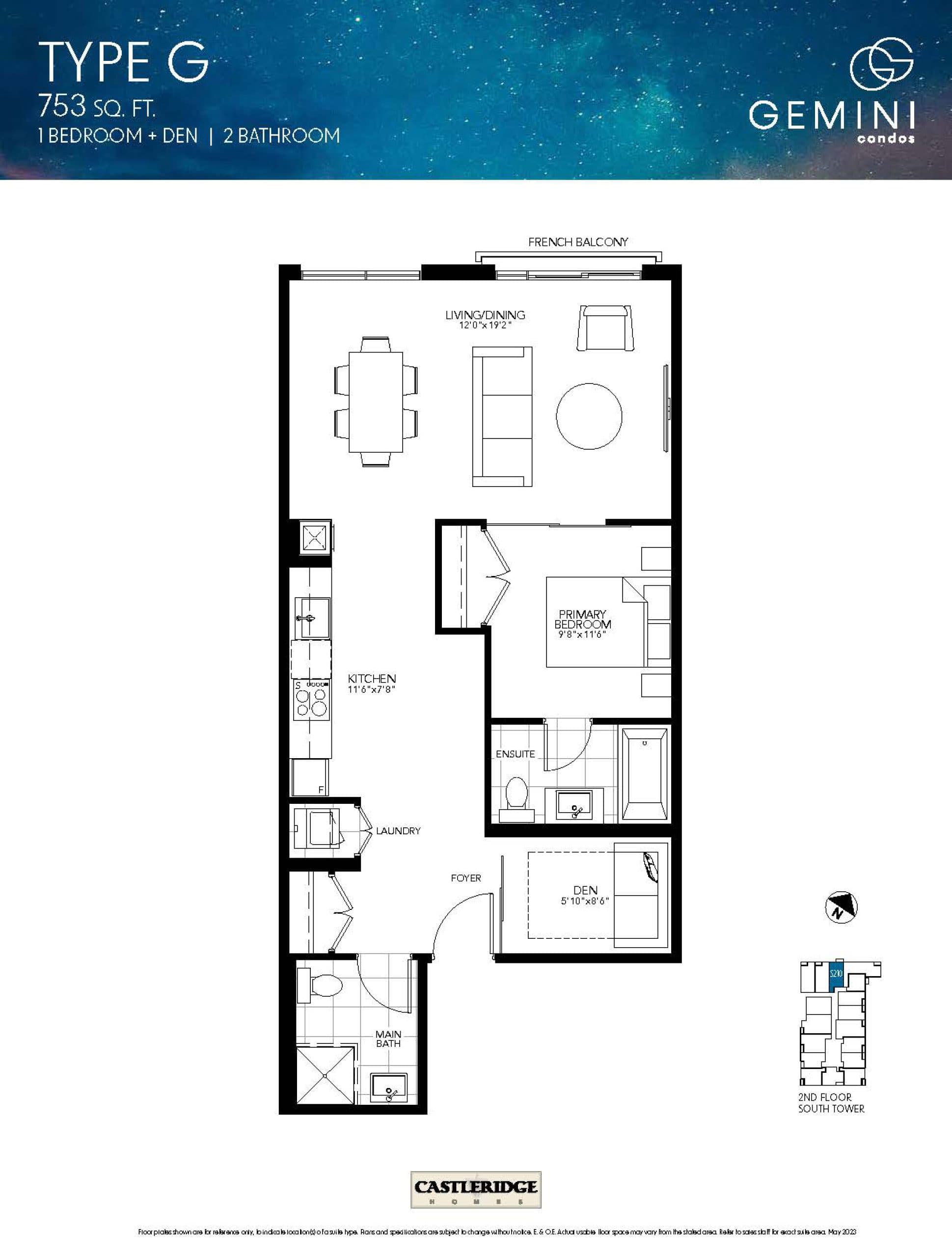 Type G Floor Plan at Gemini Condos South Tower - 753 sq.ft
