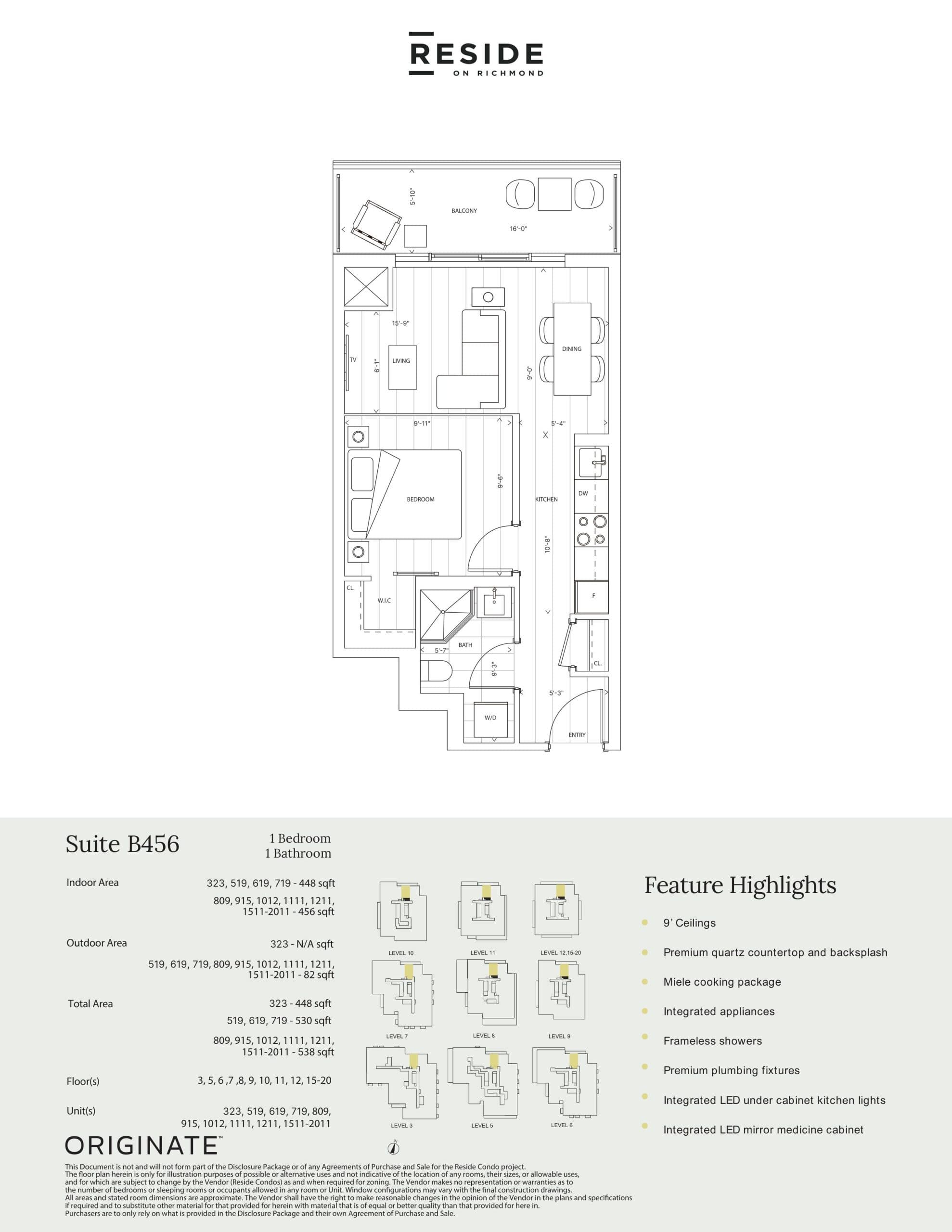 Suite B456 Floor Plan at Reside on Richmond Condos - 456 sq.ft