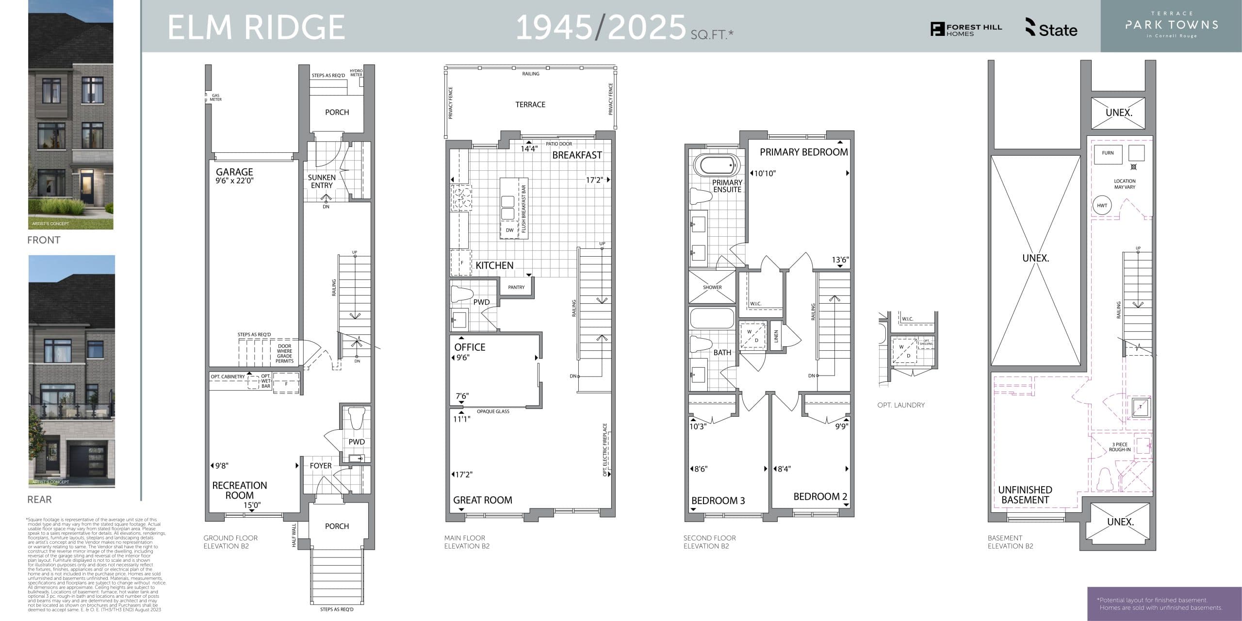 Elm Ridge Floor Plan at Terrace Park Towns Phase 2 - 2025 sq.ft