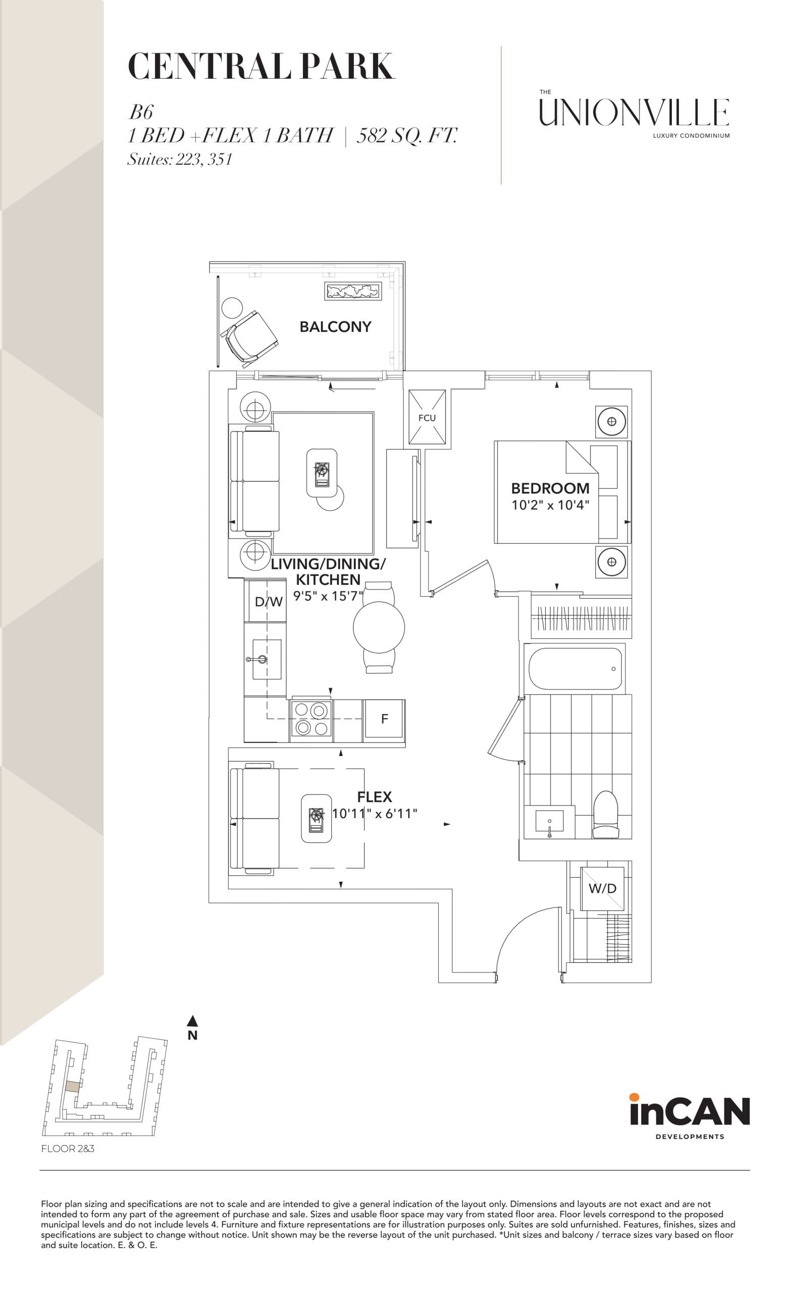 Central Park B6 Floor Plan at The Unionville Condos - 582 sq.ft