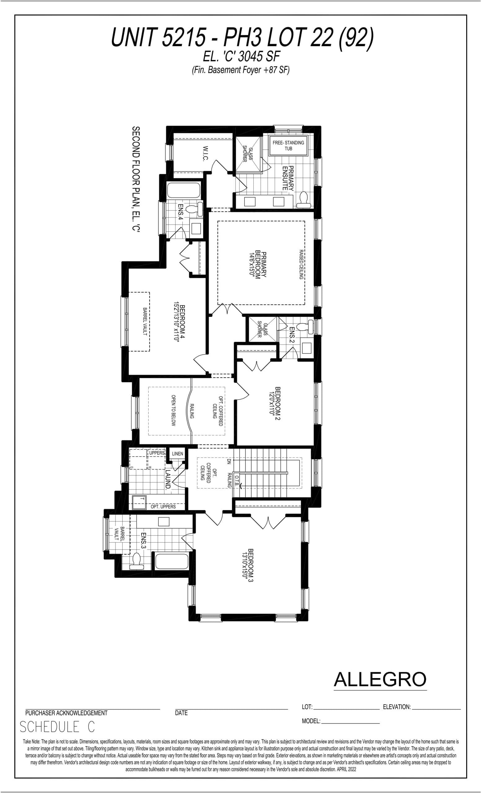 Unit 5215 - PH3 Lot 22 (2nd Floor) Floor Plan at Allegro Phase 3 - 3045 sq.ft