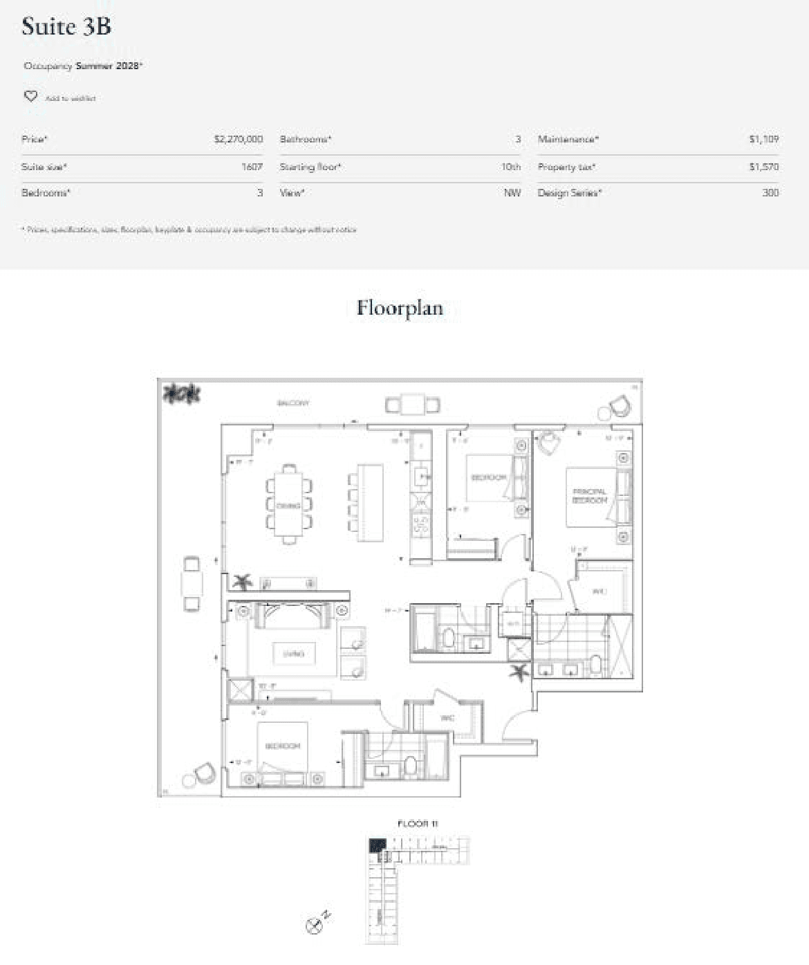 Suite 3B Floor Plan at Harbourwalk at Lakeview Village Condos - 1607 sq.ft