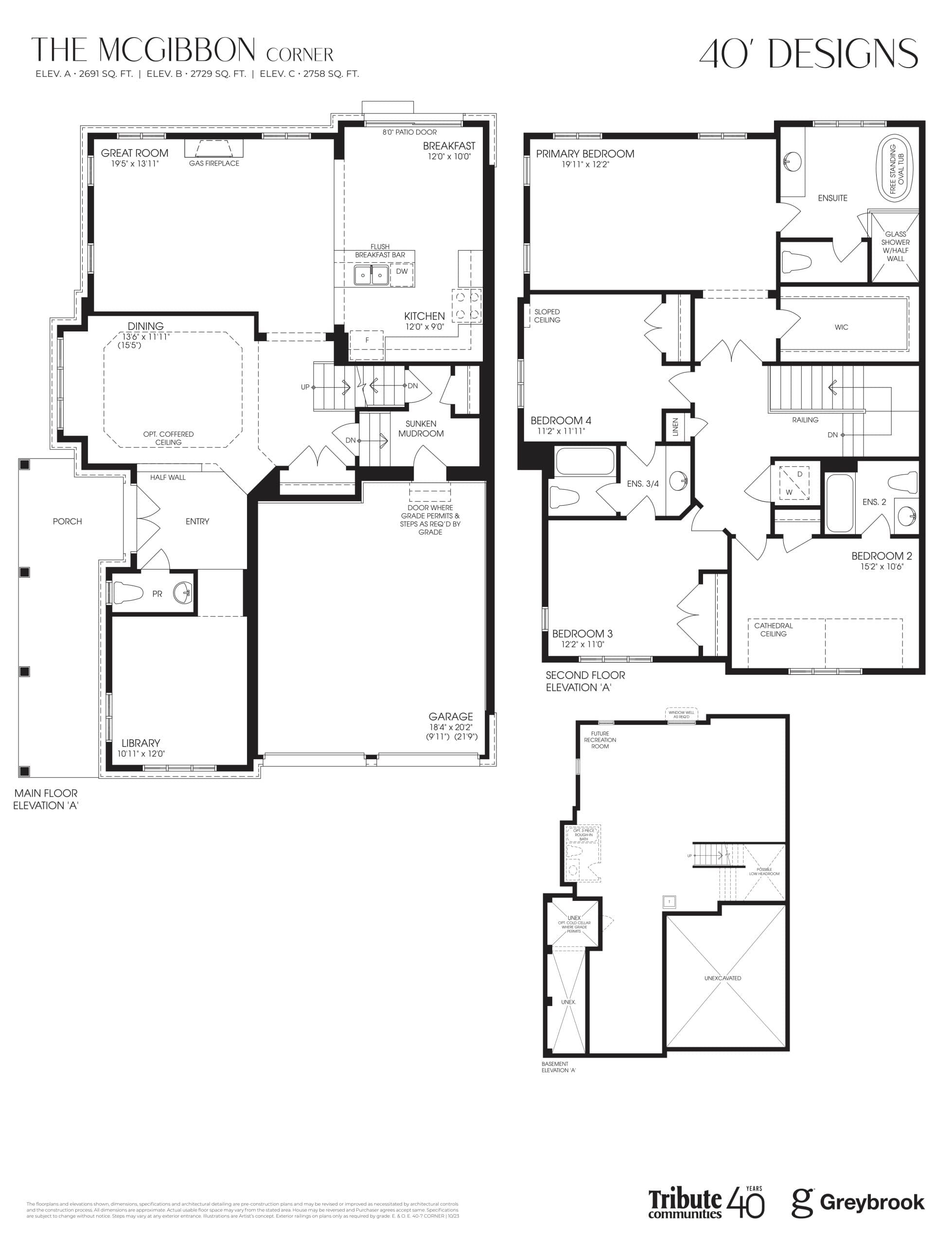 The McGibbon 40' (Corner) Floor Plan at Lindsay Heights Towns - 2691 sq.ft