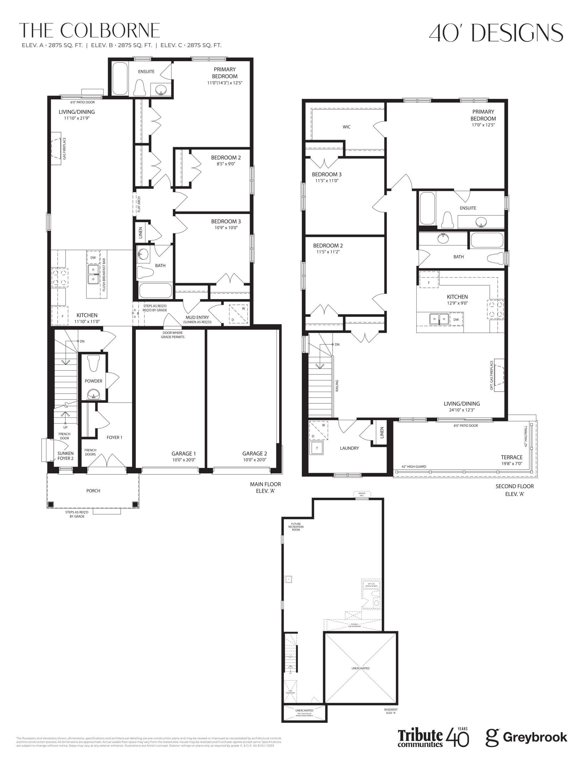 The Colborne 40' Floor Plan at Lindsay Heights Towns - 2875 sq.ft