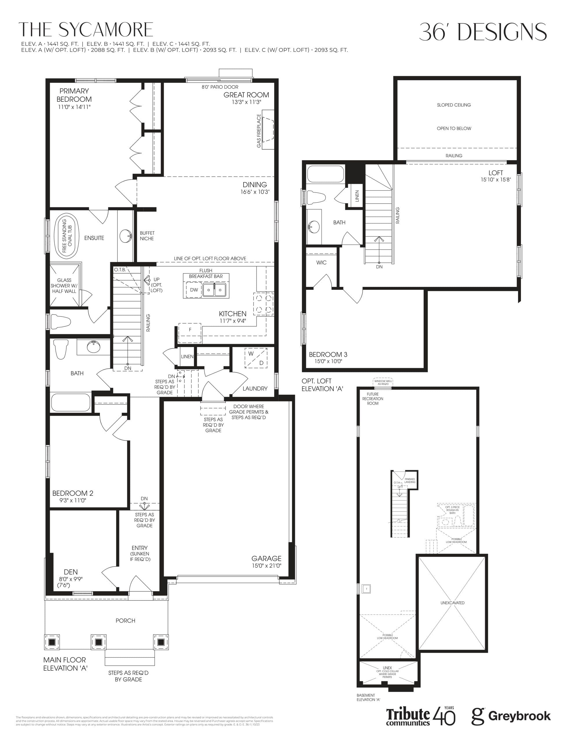 The Sycamore 36' Floor Plan at Lindsay Heights Towns - 1441 sq.ft