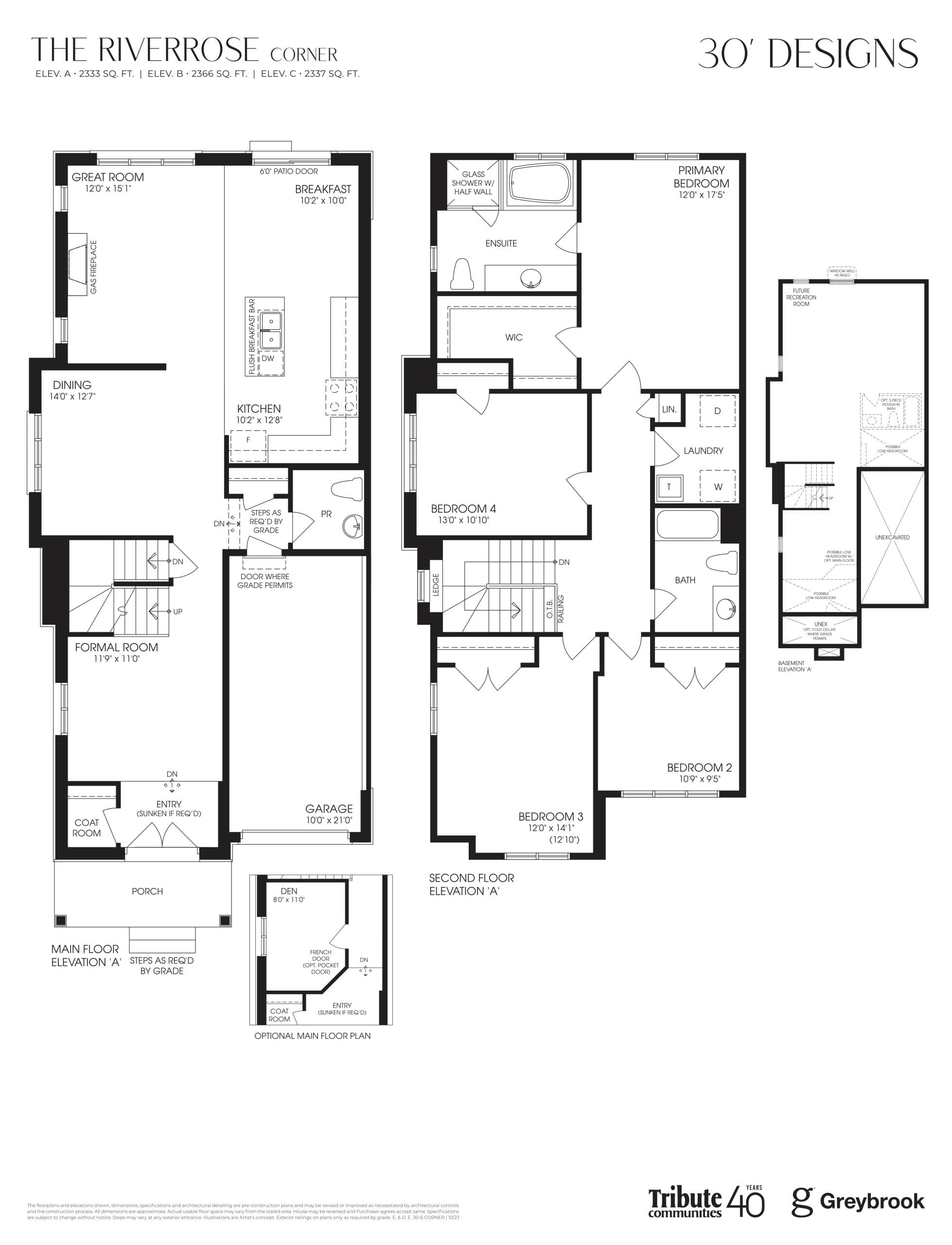 The Riverrose 30' (Corner) Floor Plan at Lindsay Heights Towns - 2333 sq.ft