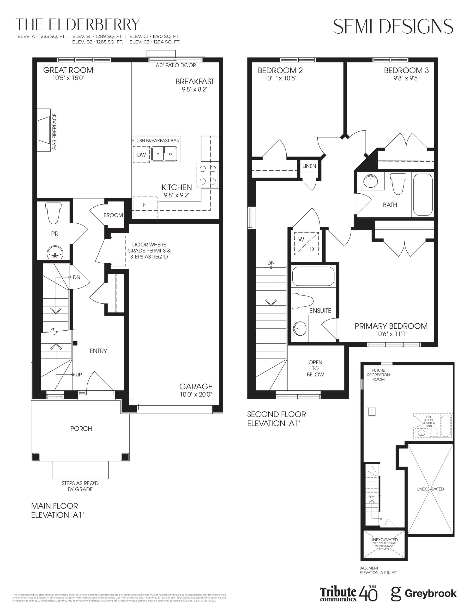 The Elderberry 25' Floor Plan at Lindsay Heights Towns - 1283 sq.ft