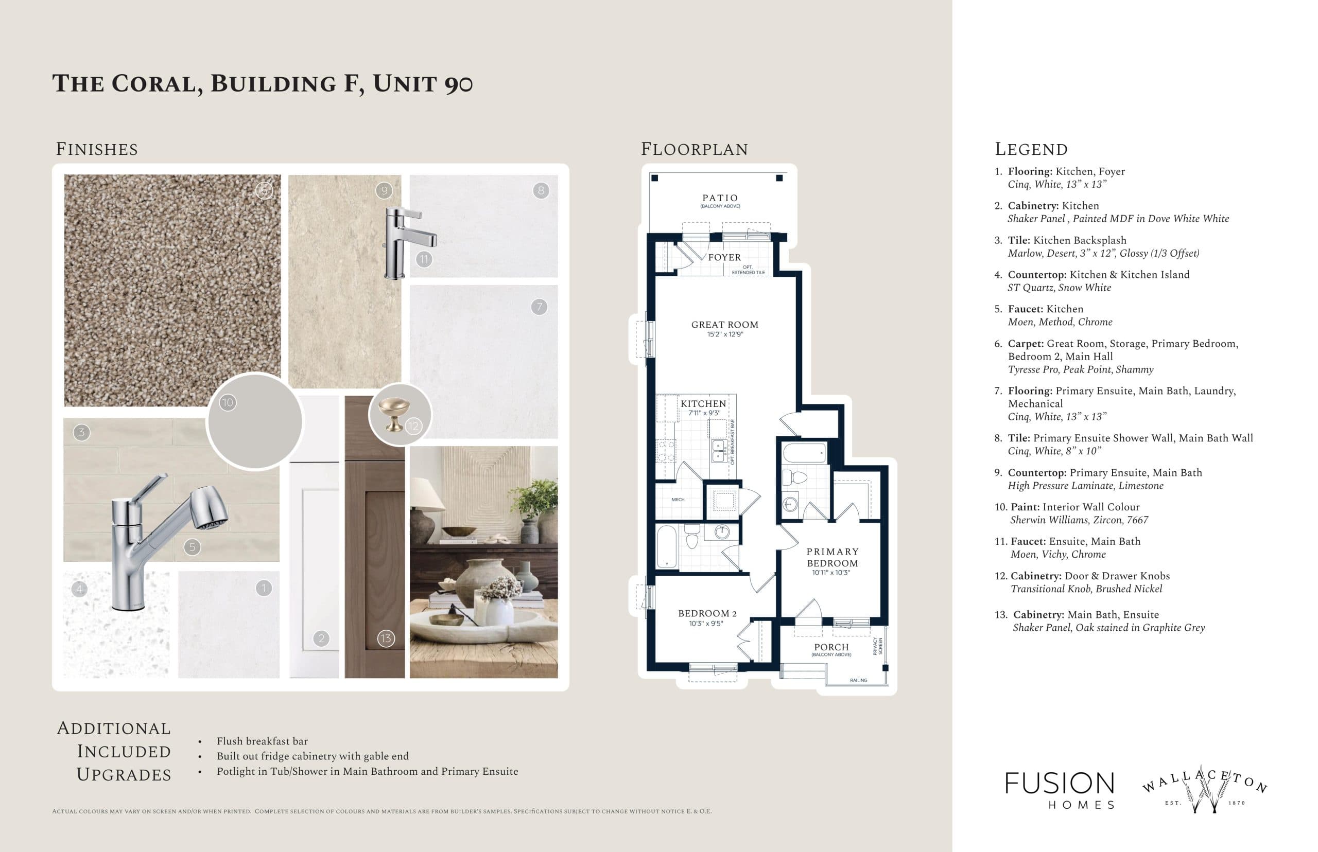 The Coral (Bldg. F, Unit 90) Floor Plan at Wallaceton by Fusion Homes Phase 2 - 930 sq.ft
