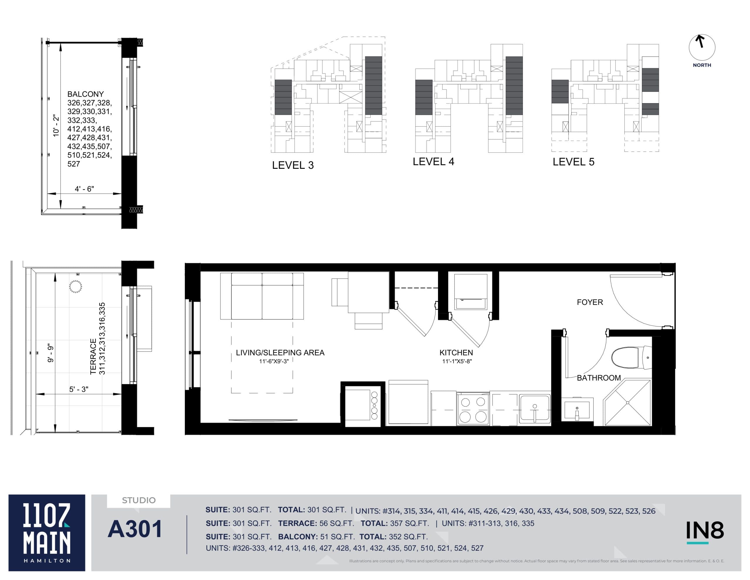 A301 Floor Plan at 1107 Main Condos - 301 sq.ft