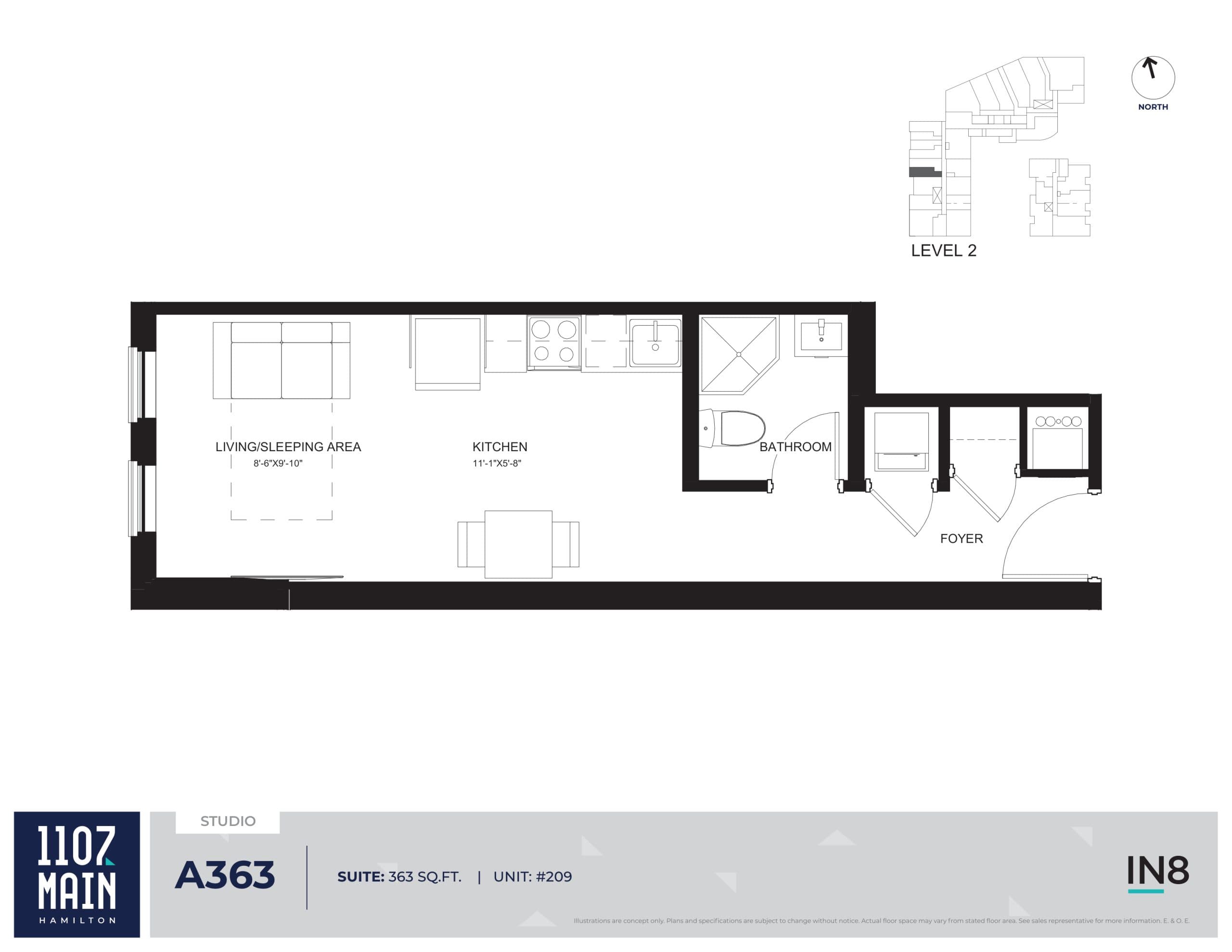 A363 Floor Plan at 1107 Main Condos - 363 sq.ft
