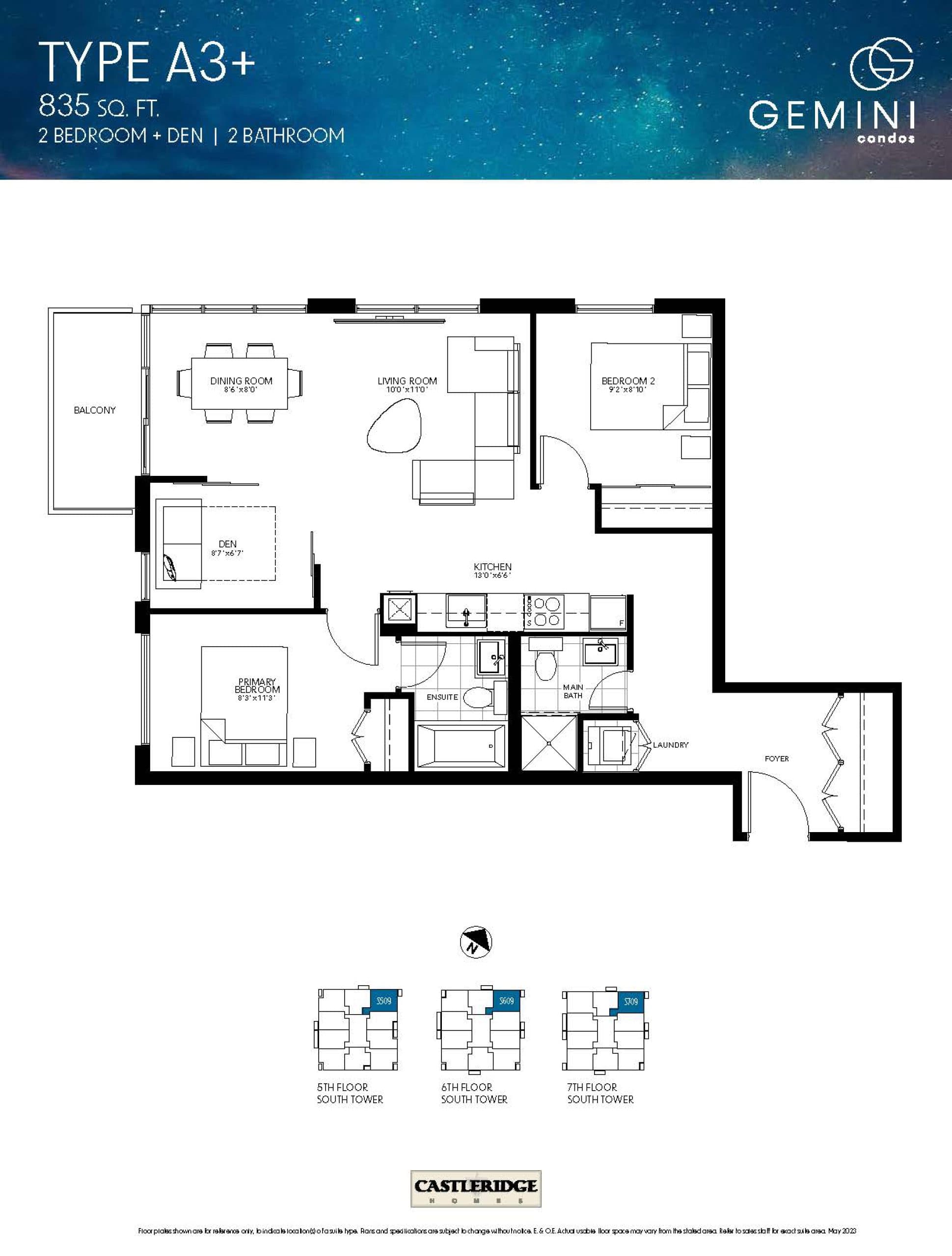 Type A3+ Floor Plan at Gemini Condos South Tower - 835 sq.ft
