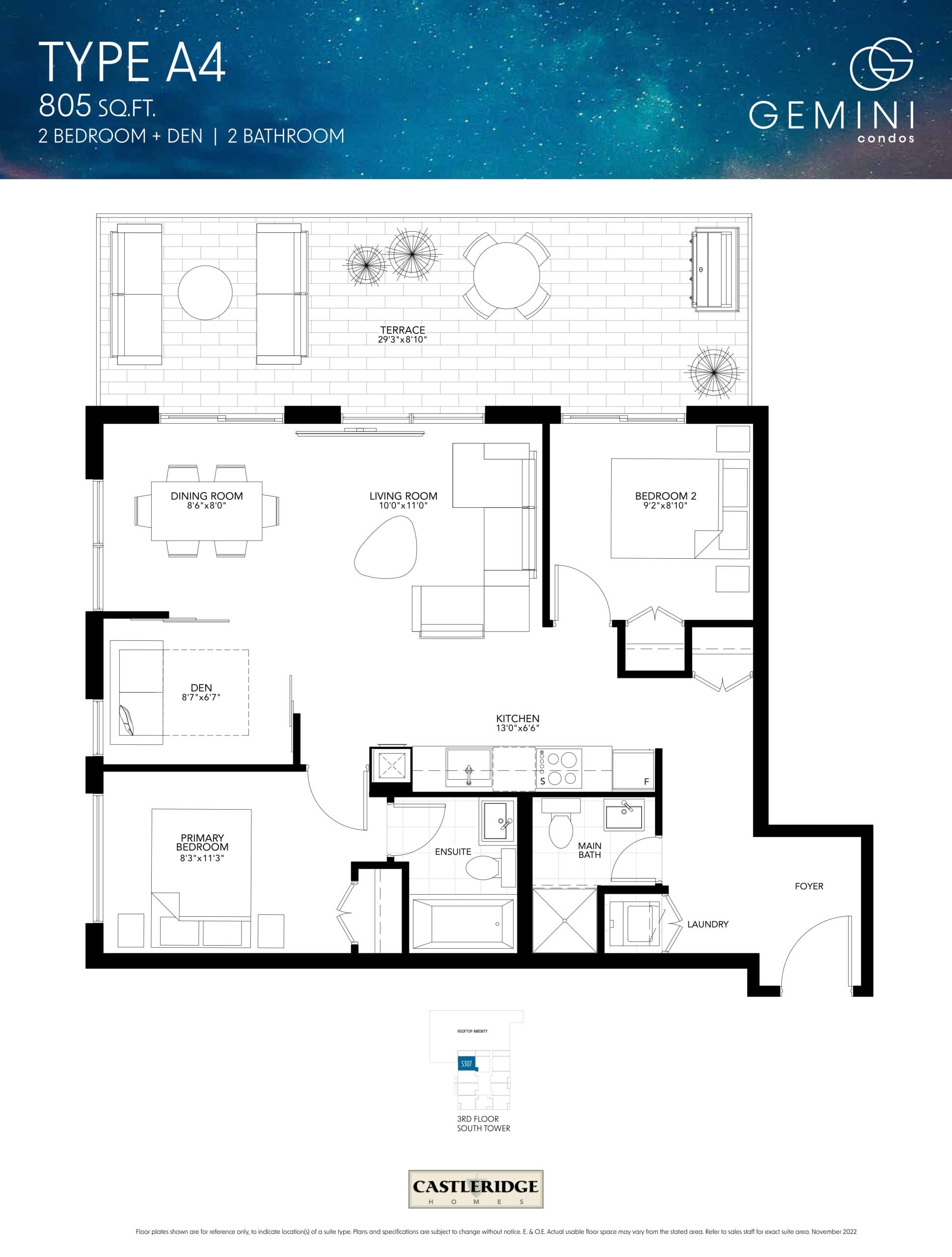 Type A4 Floor Plan at Gemini Condos South Tower - 805 sq.ft